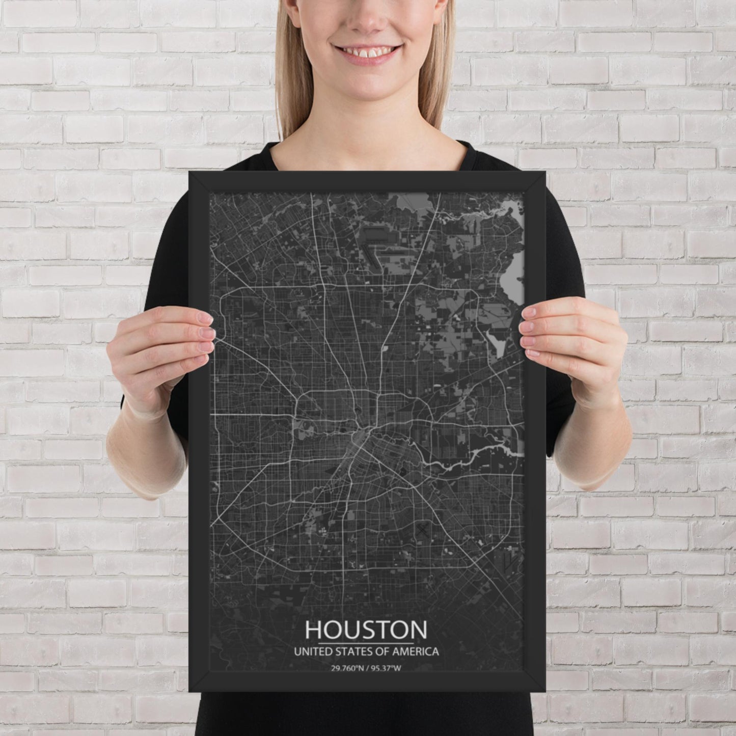 Houston Dark Grey Framed Map
