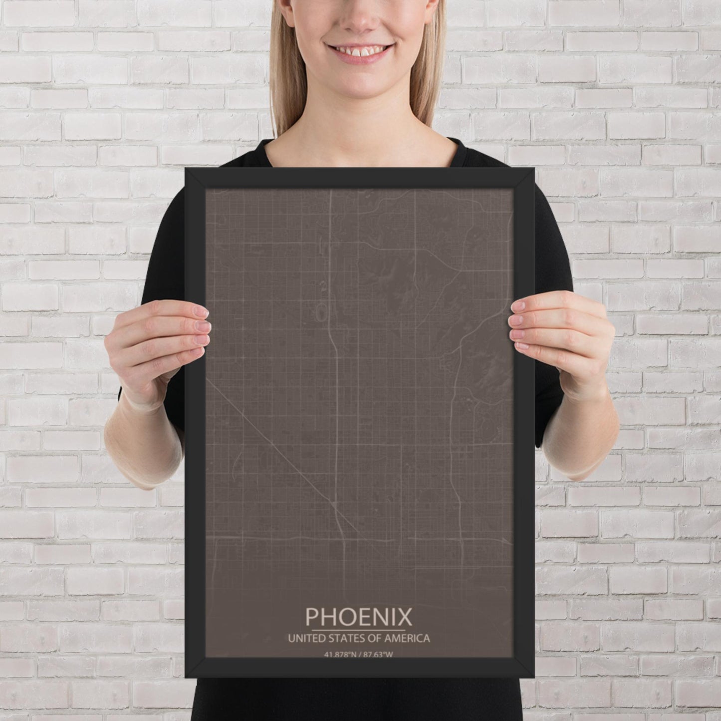 Phoenix Brown and Grey Framed Map