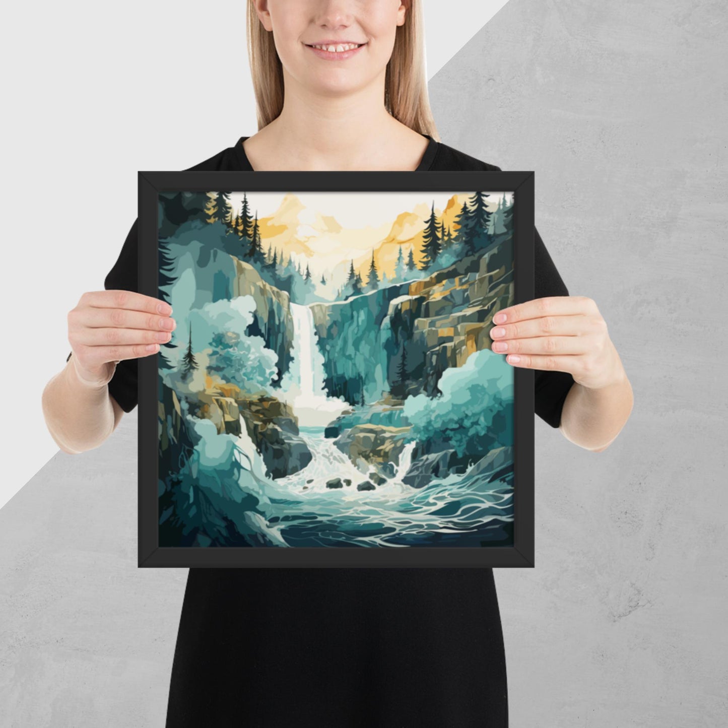 Roaring Forest Waterfall Framed Poster