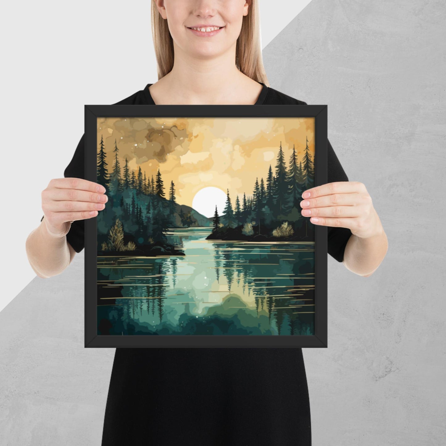 Forest Lake Sunset Framed Poster
