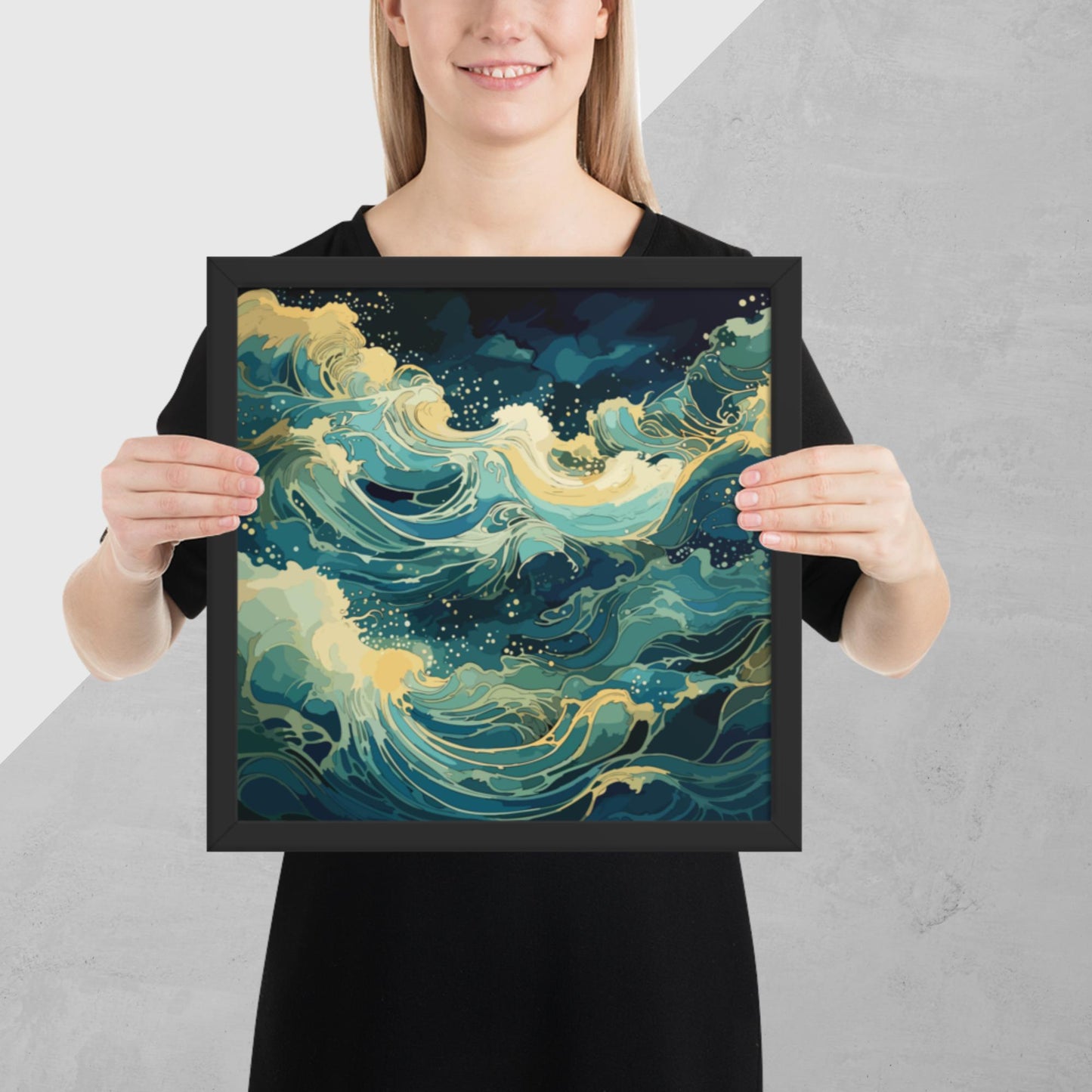 Nighttime Ocean Waves Framed Poster