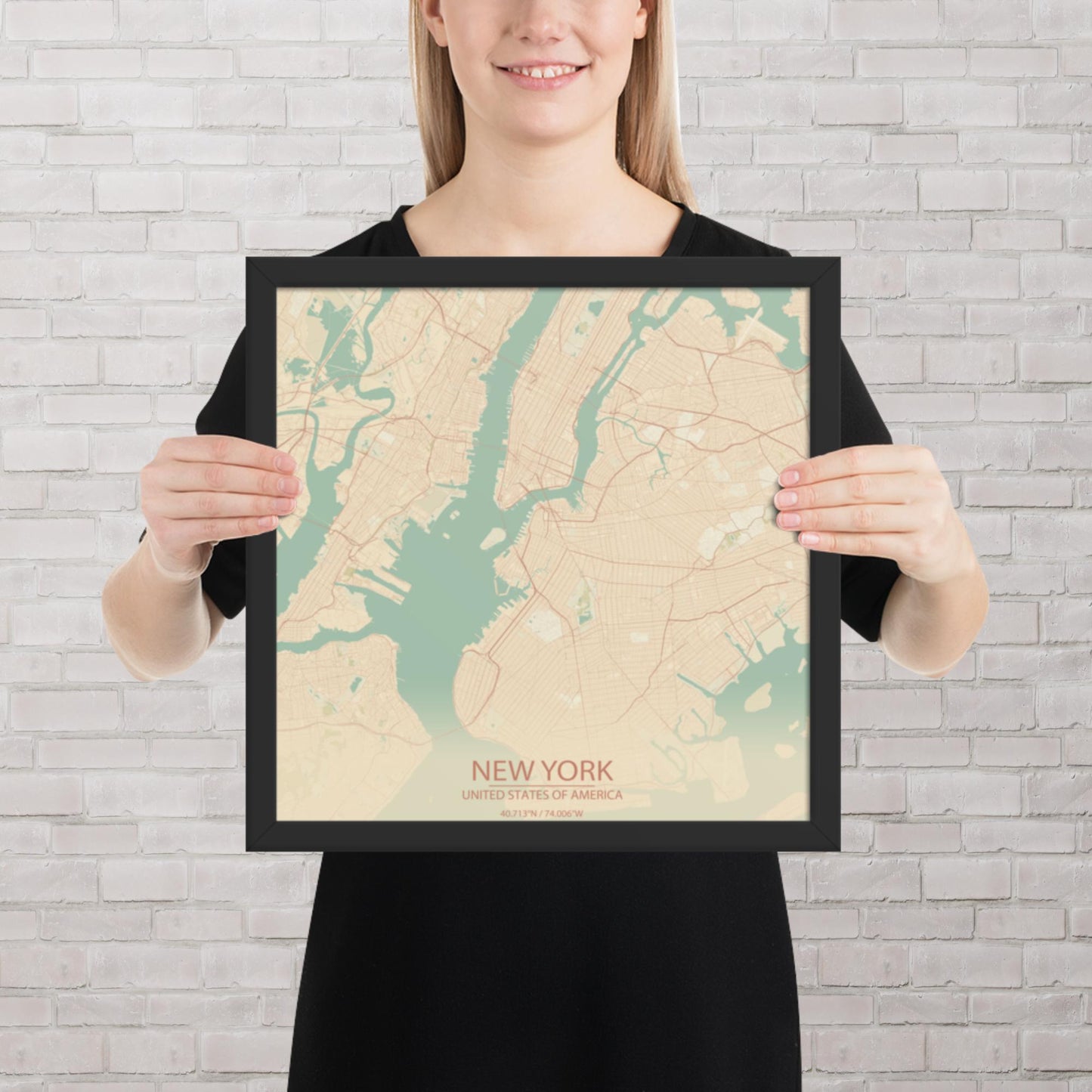New York Vintage Style Framed Map