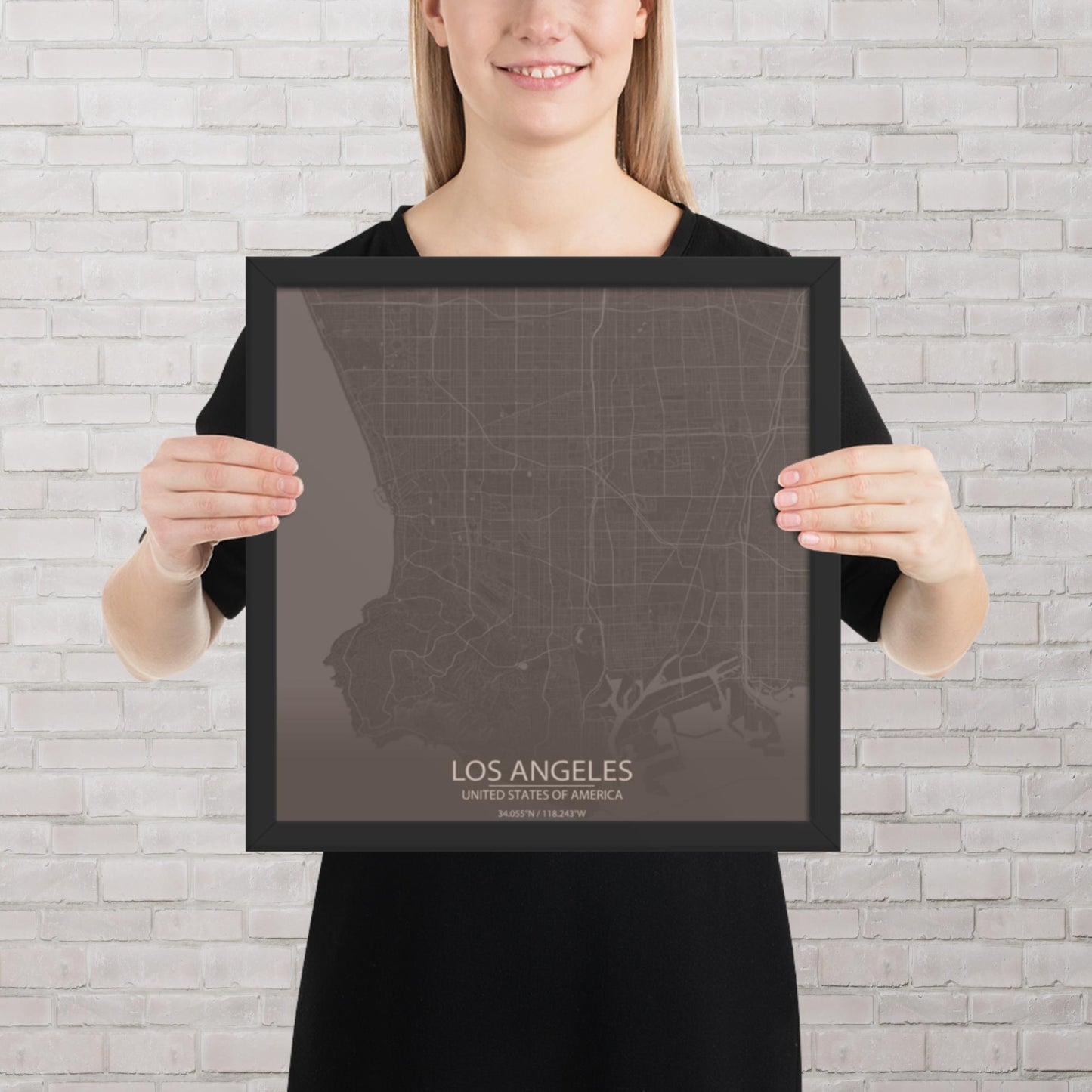Los Angeles Brown and Grey Framed Map