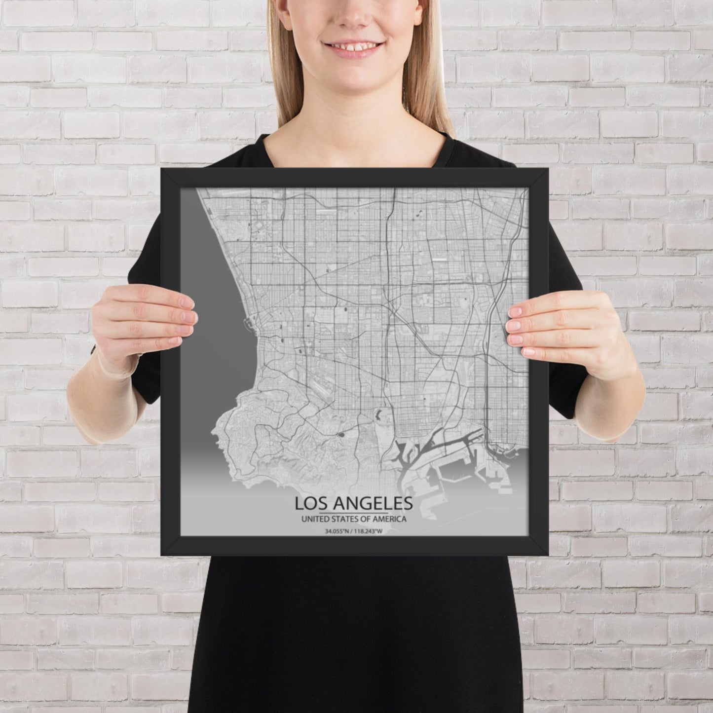 Los Angeles Light Grey Framed Map