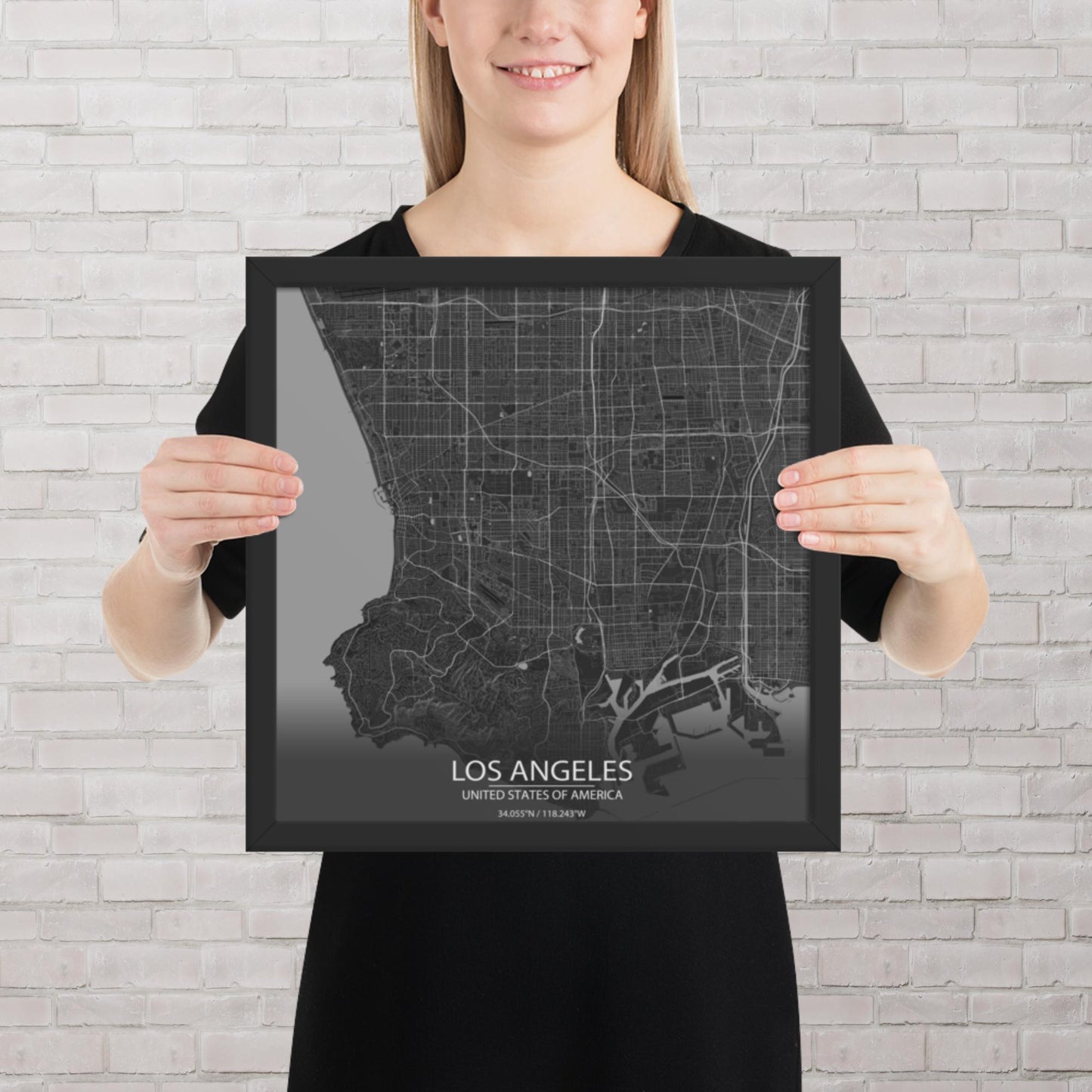 Los Angeles Dark Grey Framed Map