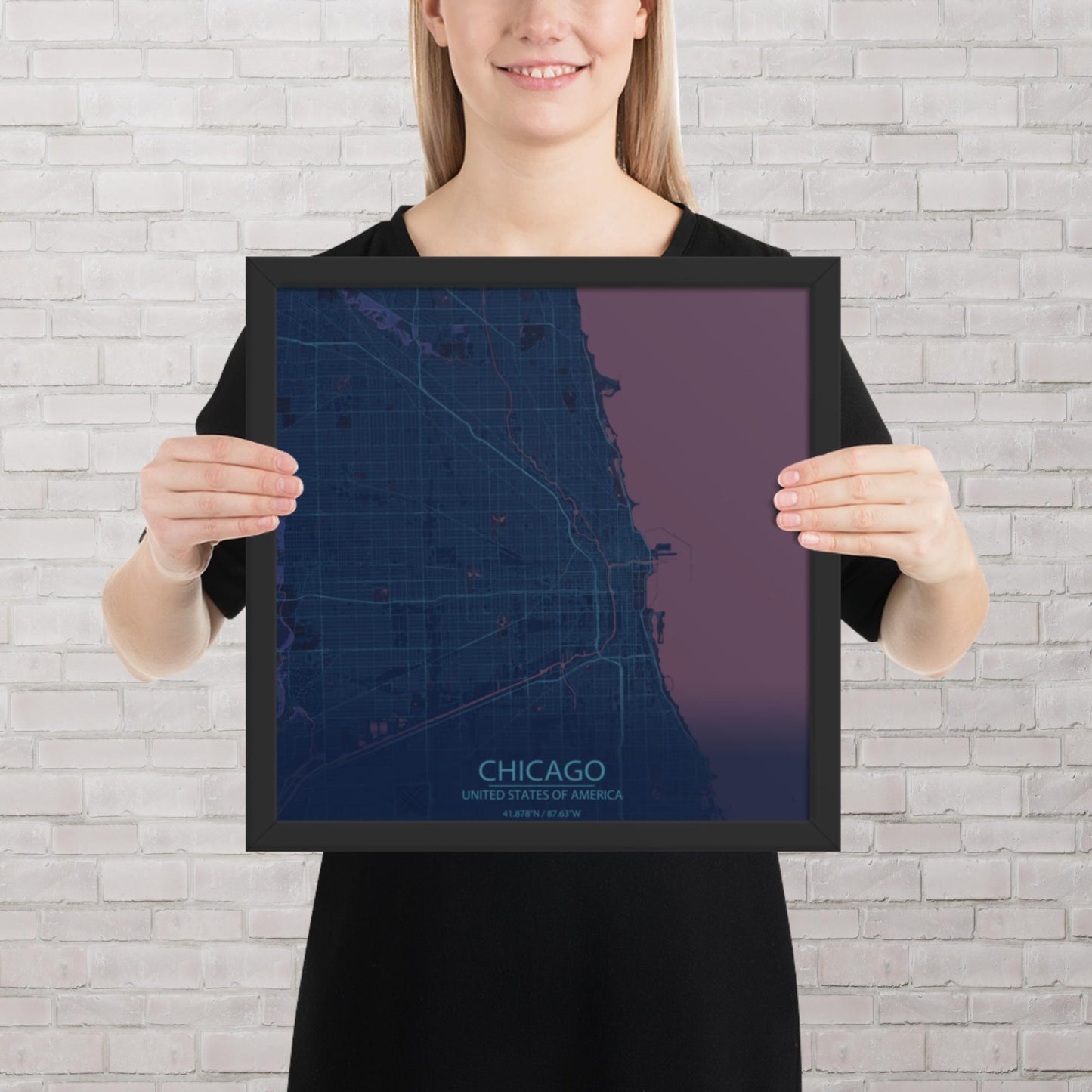 Chicago Blue and Purple Framed Map
