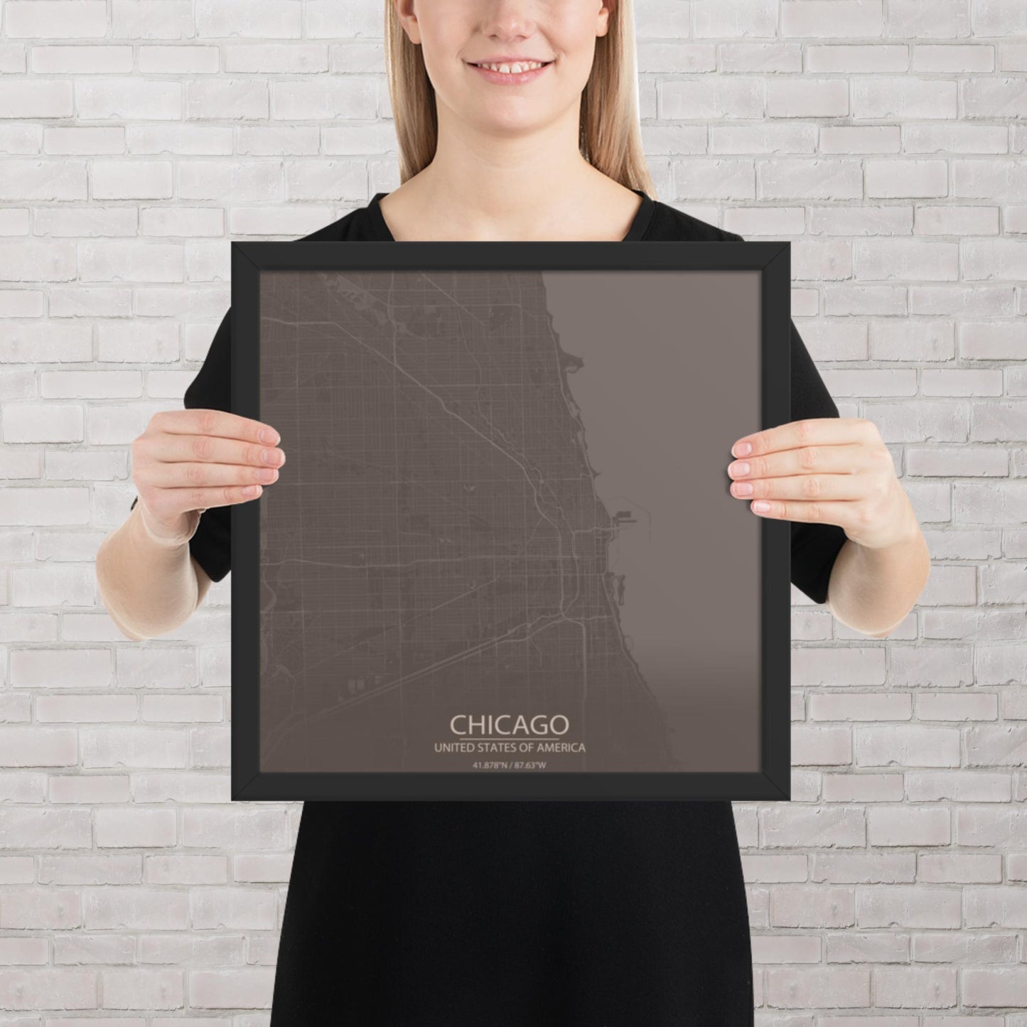 Chicago Brown and Grey Framed Map