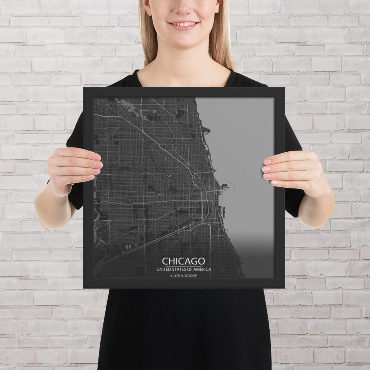 Chicago Dark Grey Framed Map