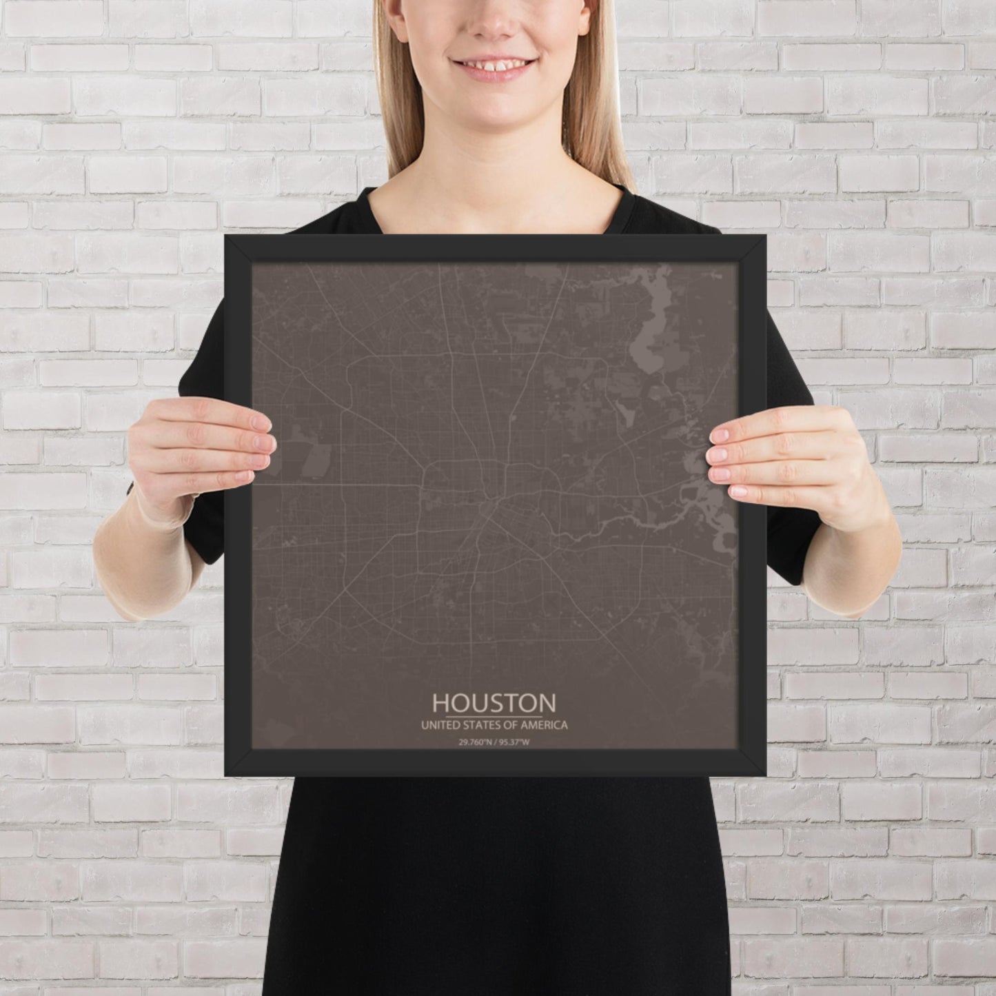 Houston Brown and Grey Framed Map