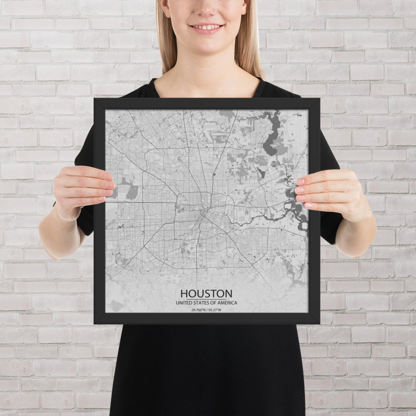 Houston Light Grey Framed Map
