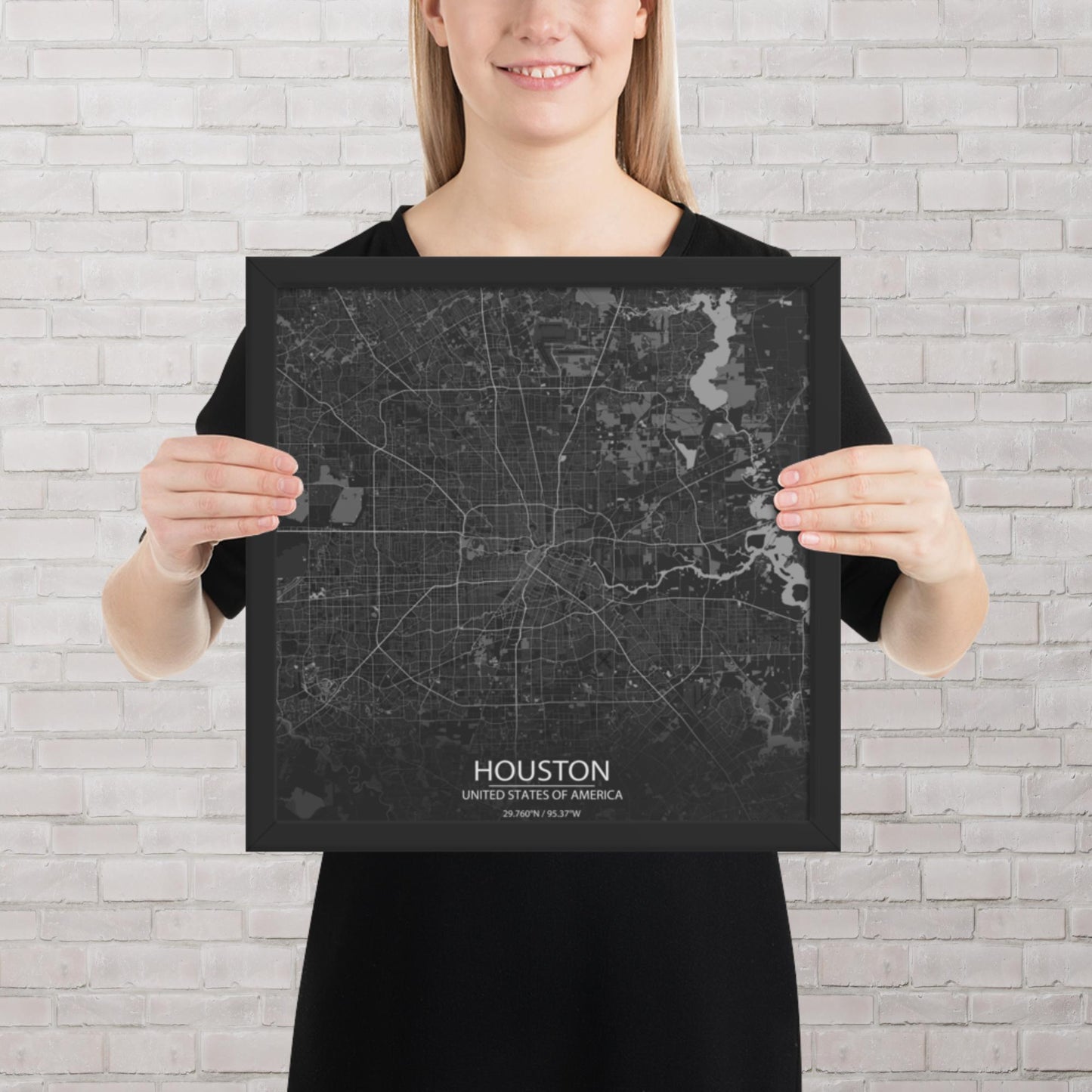 Houston Dark Grey Framed Map