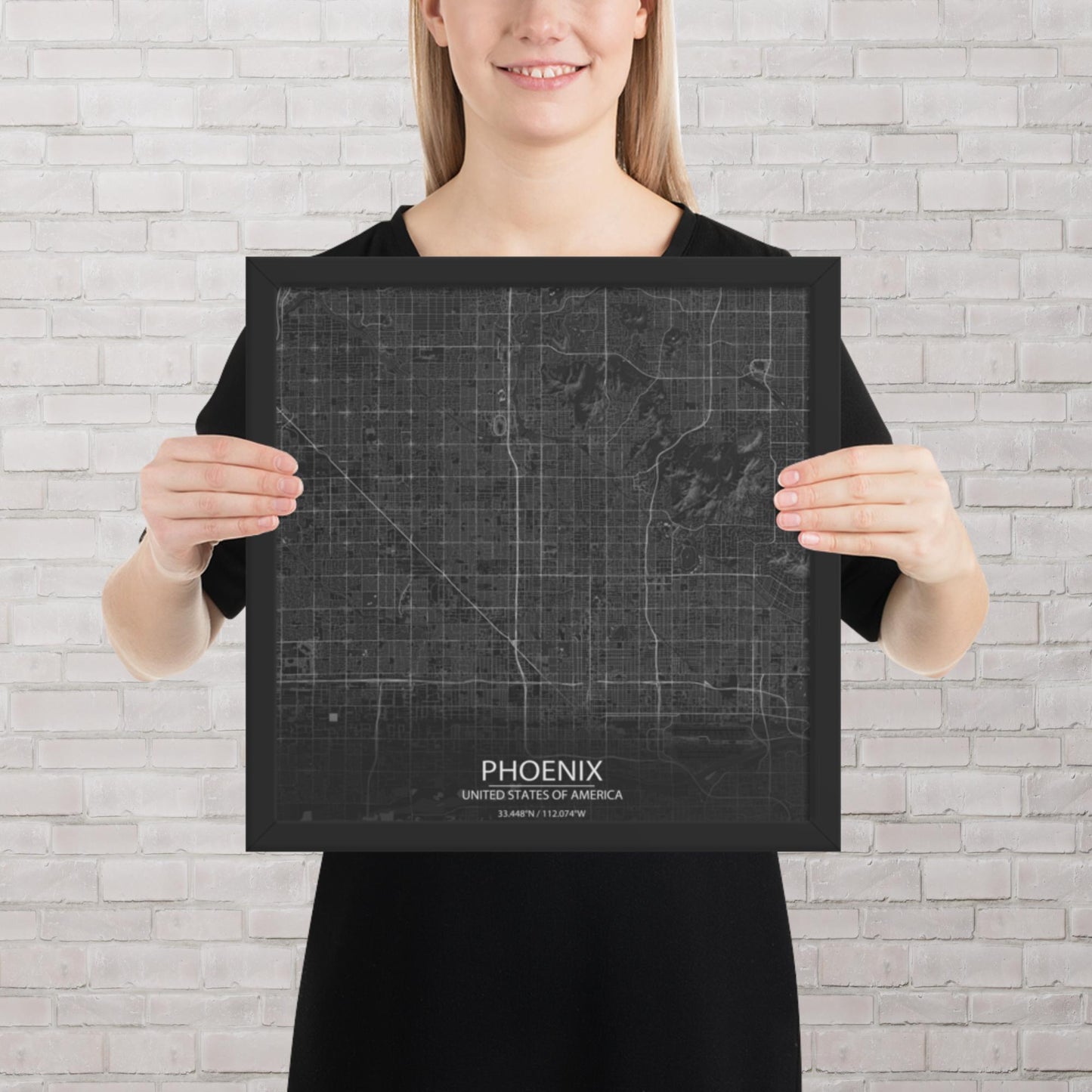 Phoenix Dark Grey Framed Map