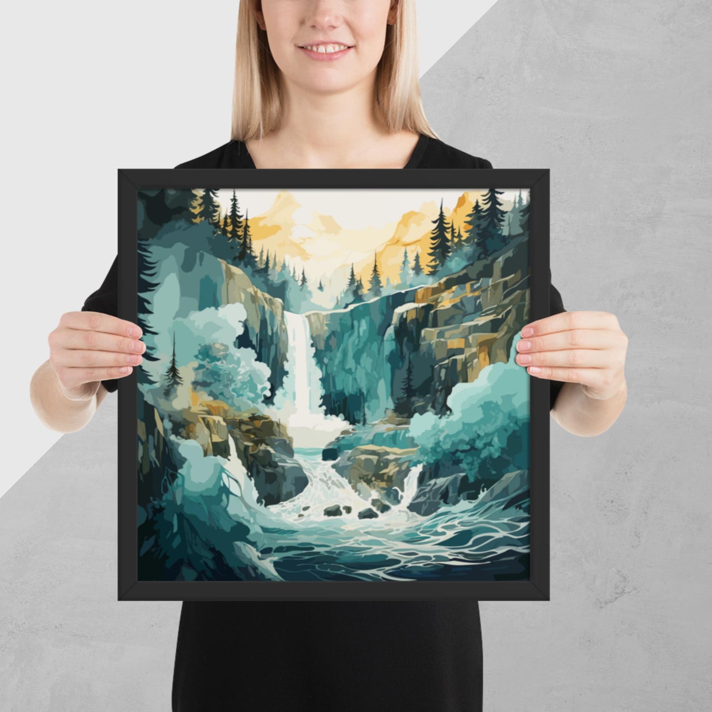 Roaring Forest Waterfall Framed Poster