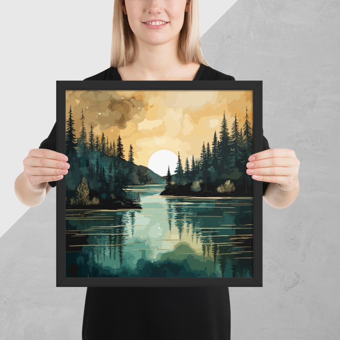 Forest Lake Sunset Framed Poster