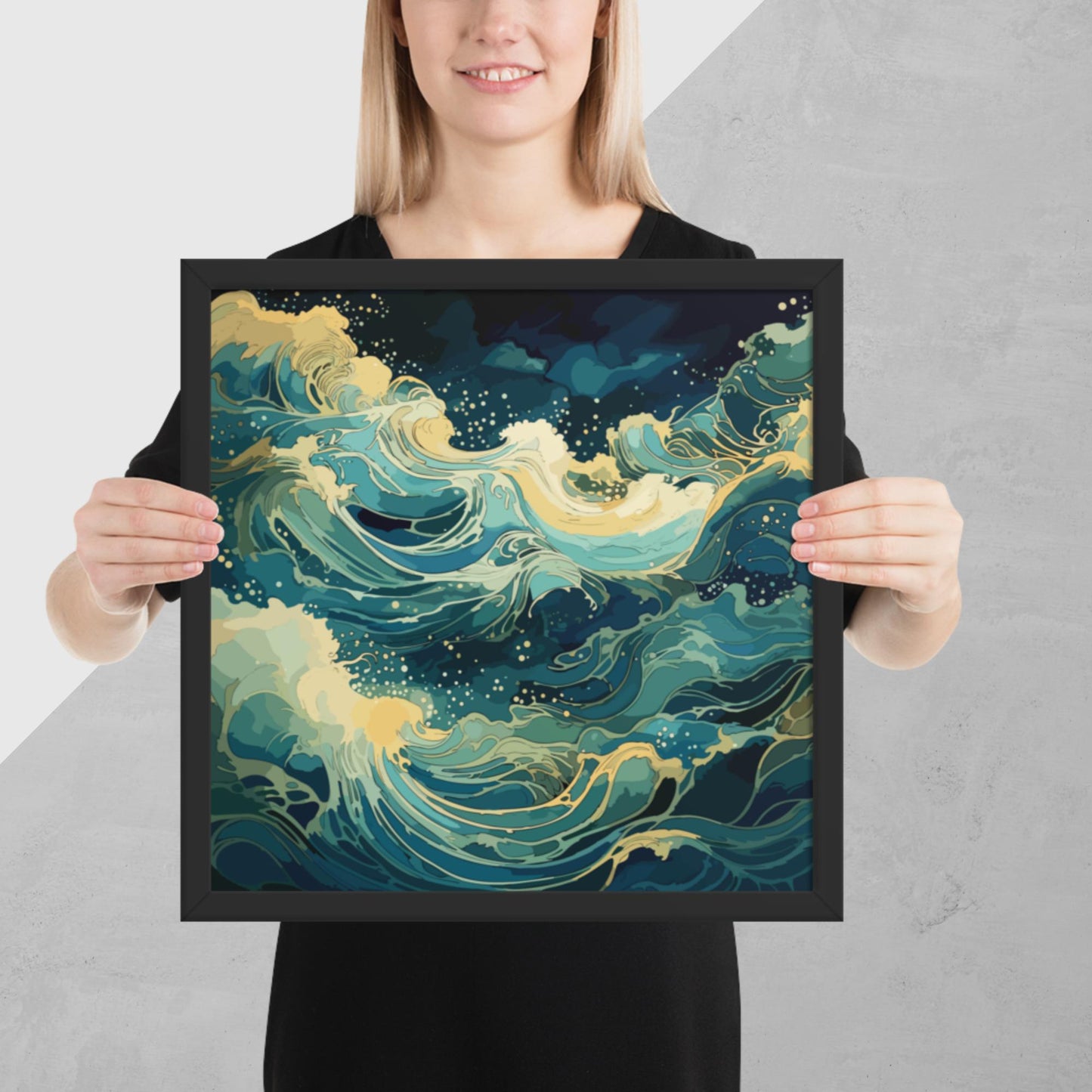 Nighttime Ocean Waves Framed Poster