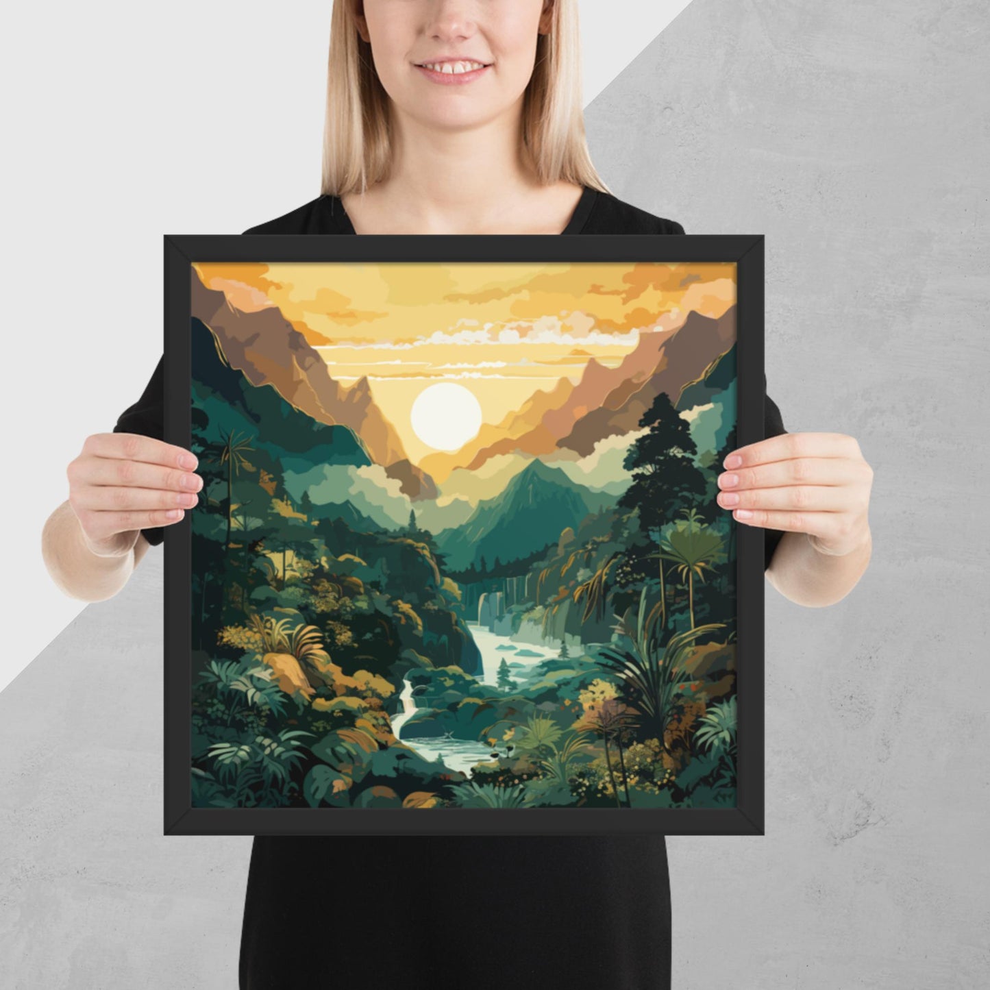 Mountainous Rainforest River Framed Poster