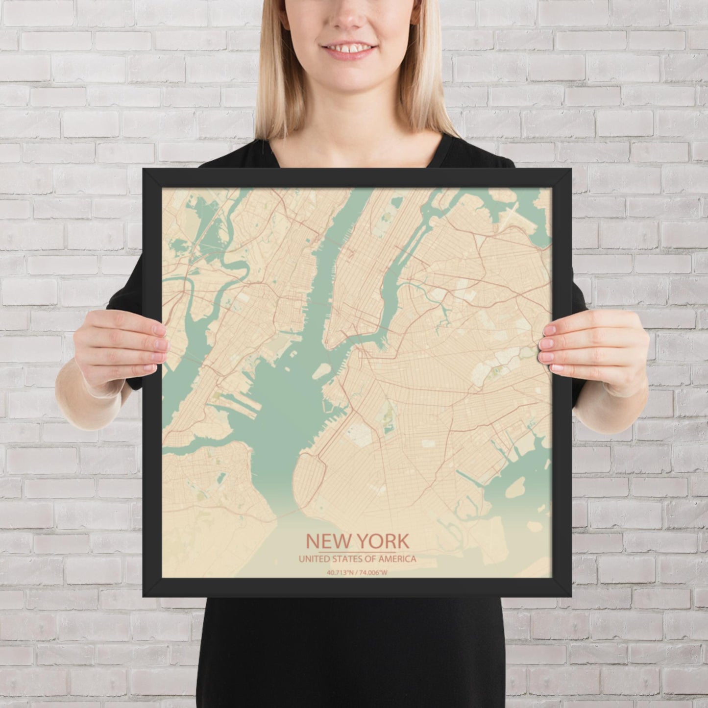 New York Vintage Style Framed Map