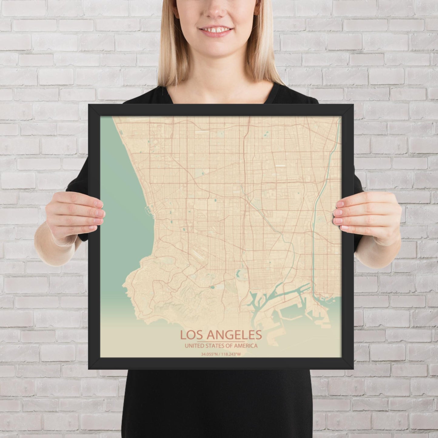 Los Angeles Vintage Style Framed Map