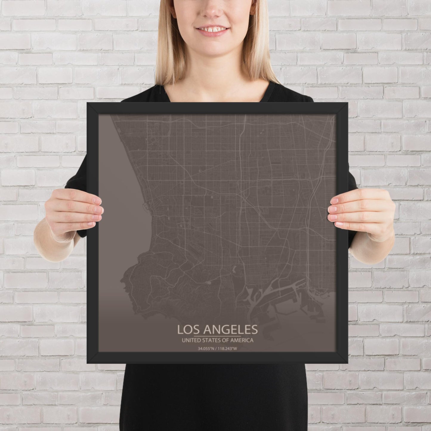 Los Angeles Brown and Grey Framed Map
