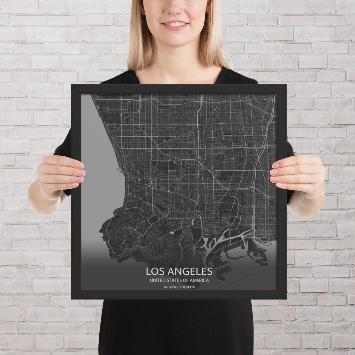 Los Angeles Dark Grey Framed Map