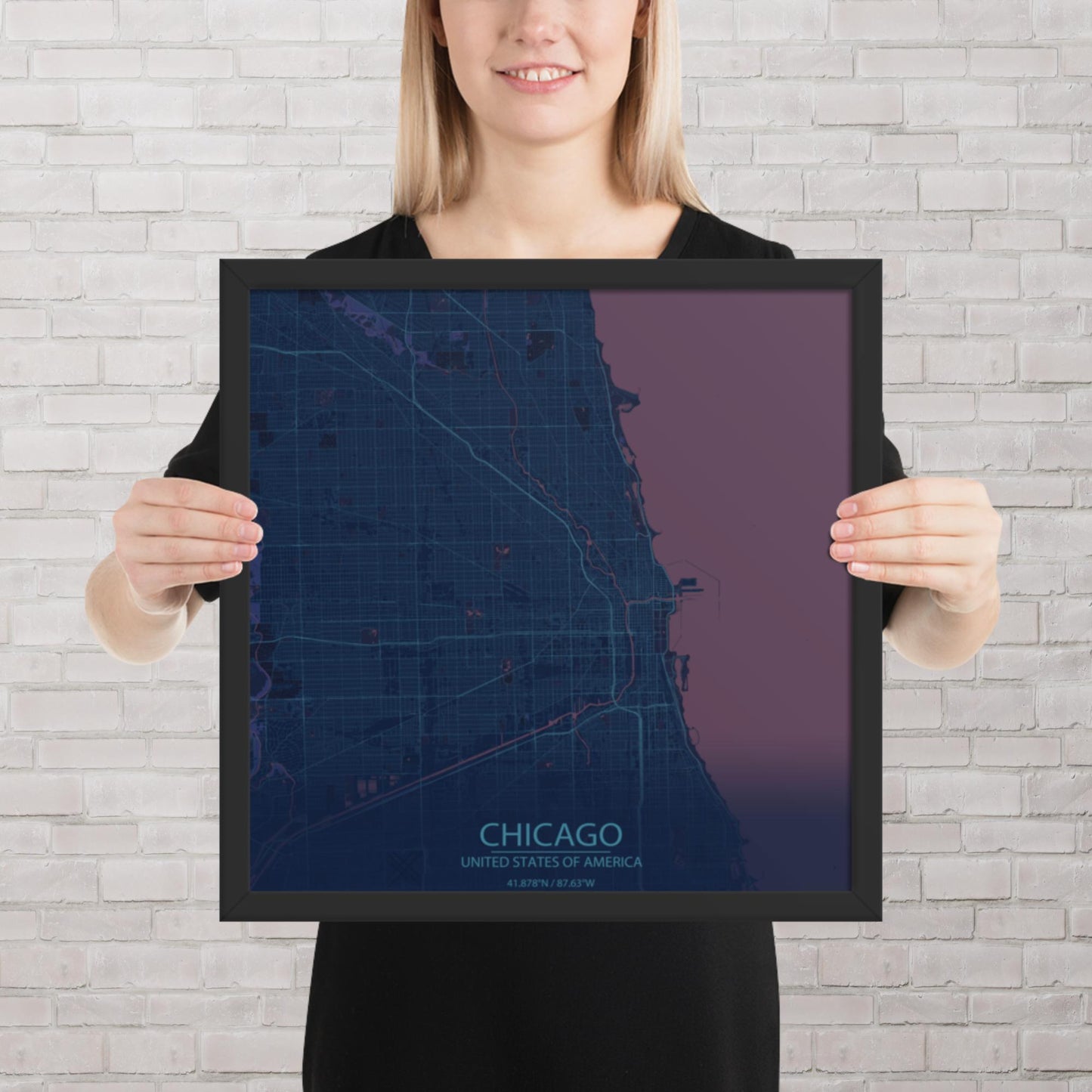 Chicago Blue and Purple Framed Map