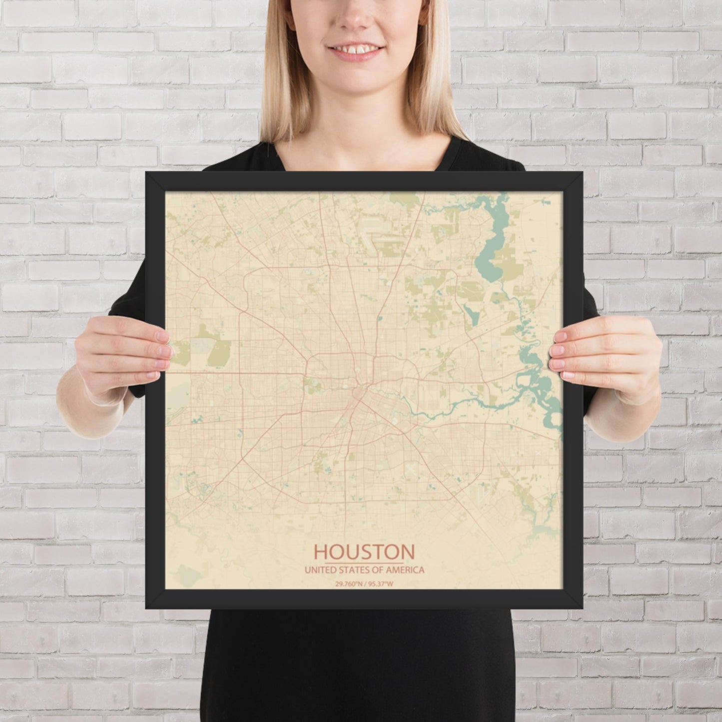 Houston Vintage Style Framed Map