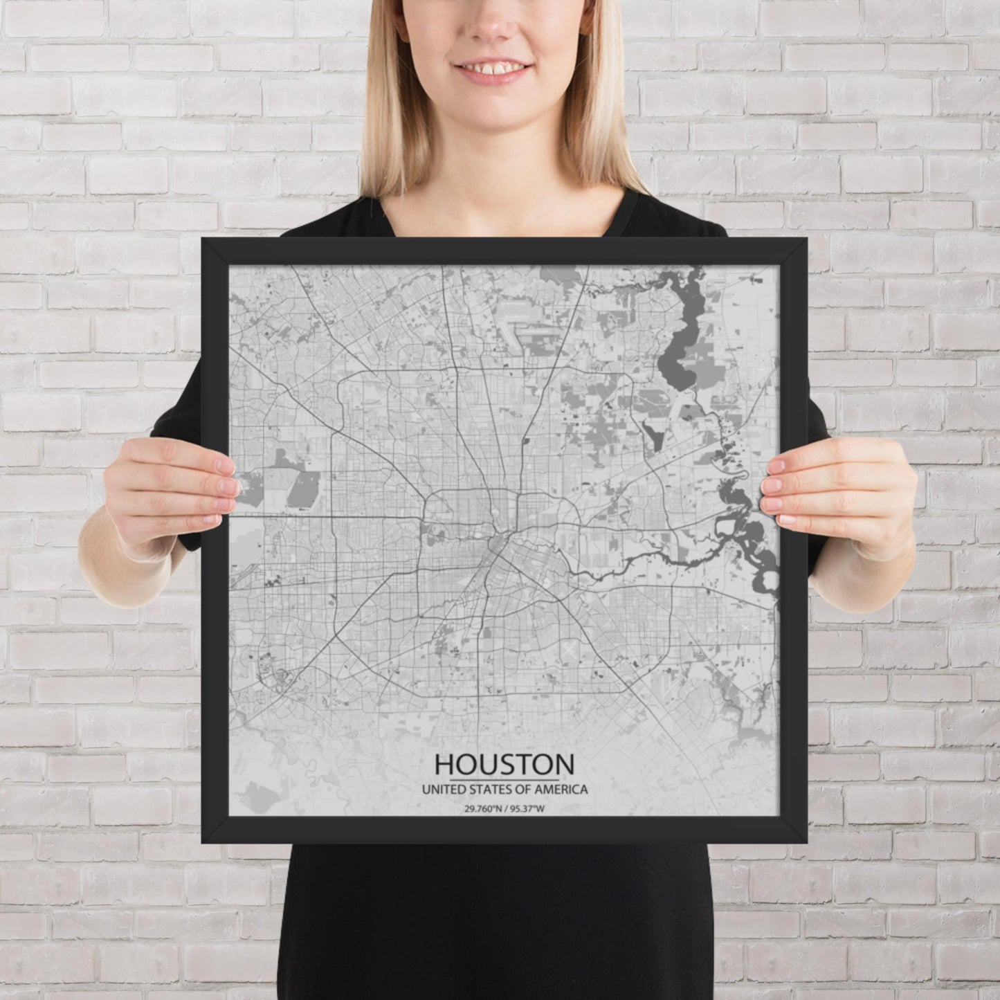 Houston Light Grey Framed Map
