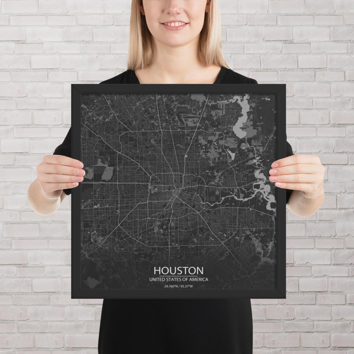 Houston Dark Grey Framed Map