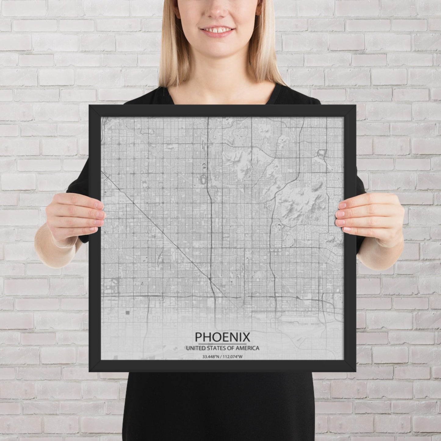 Phoenix Light Grey Framed Map