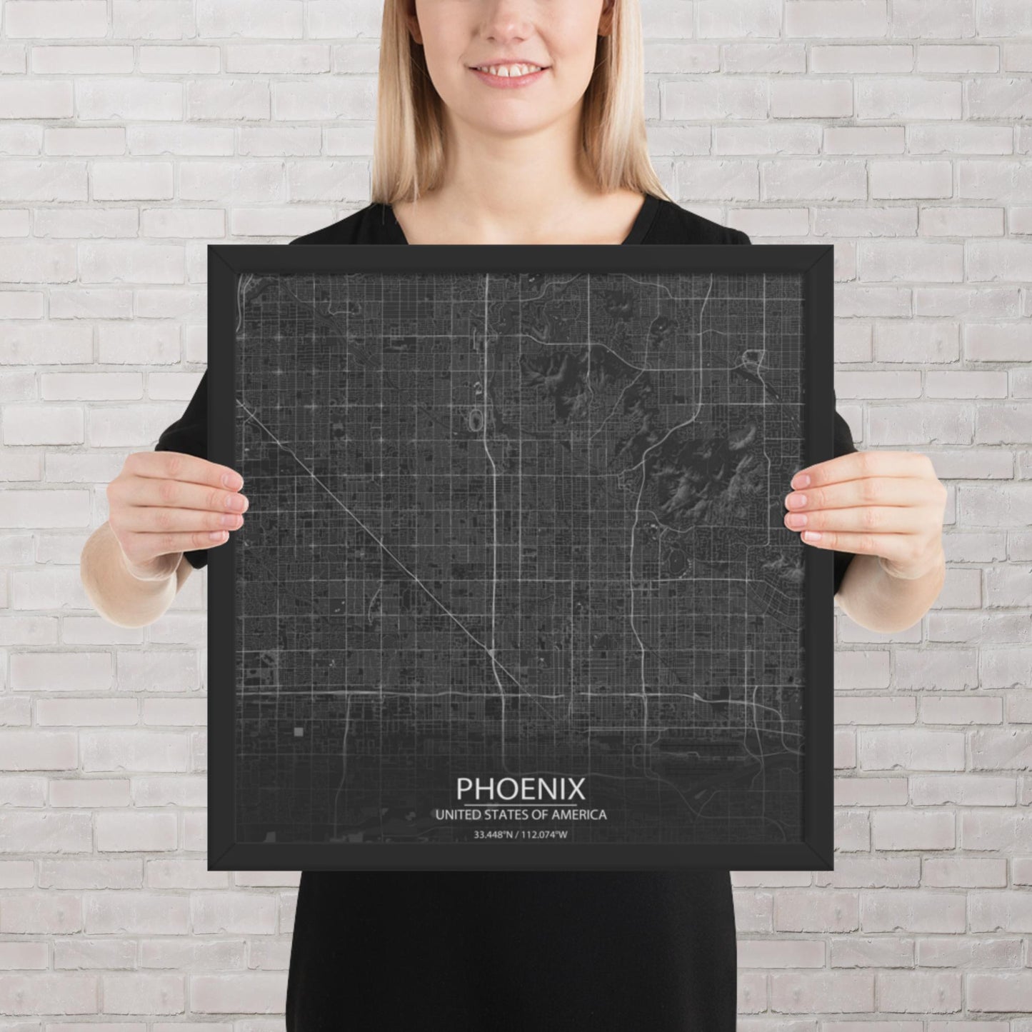 Phoenix Dark Grey Framed Map
