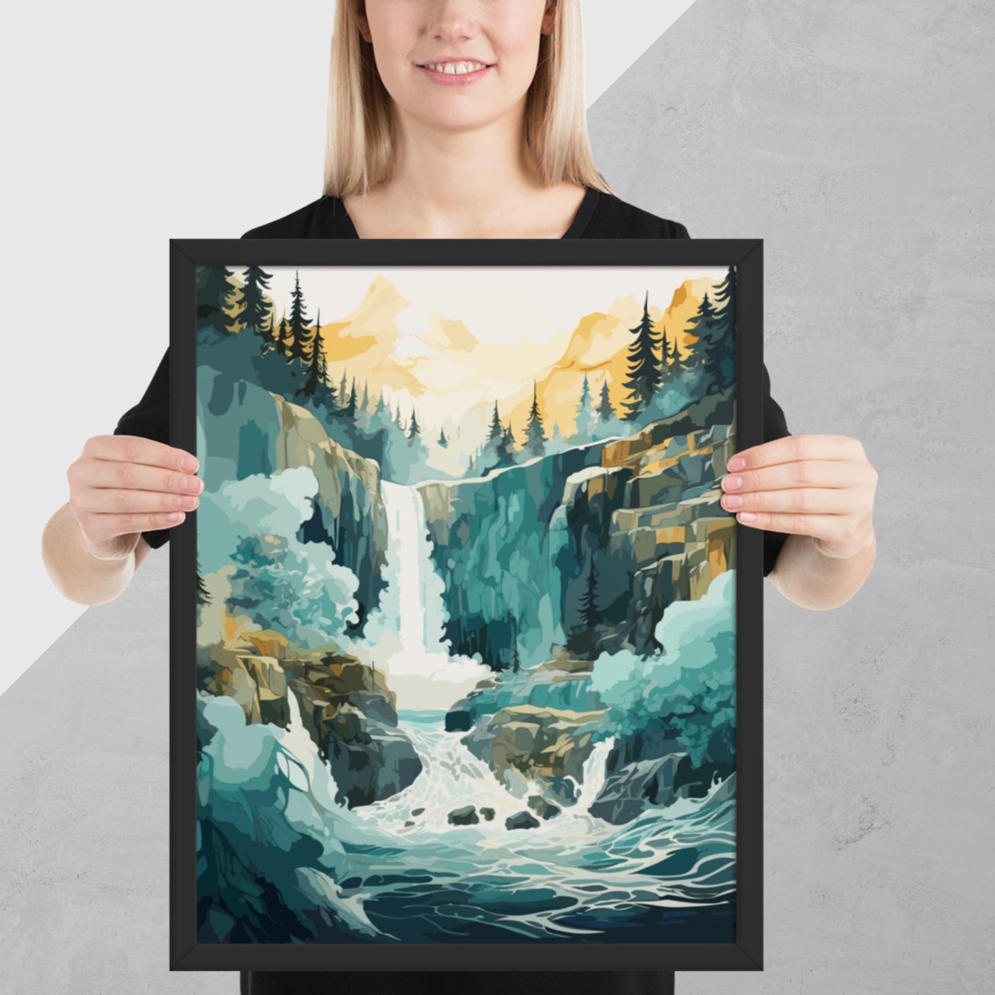Roaring Forest Waterfall Framed Poster