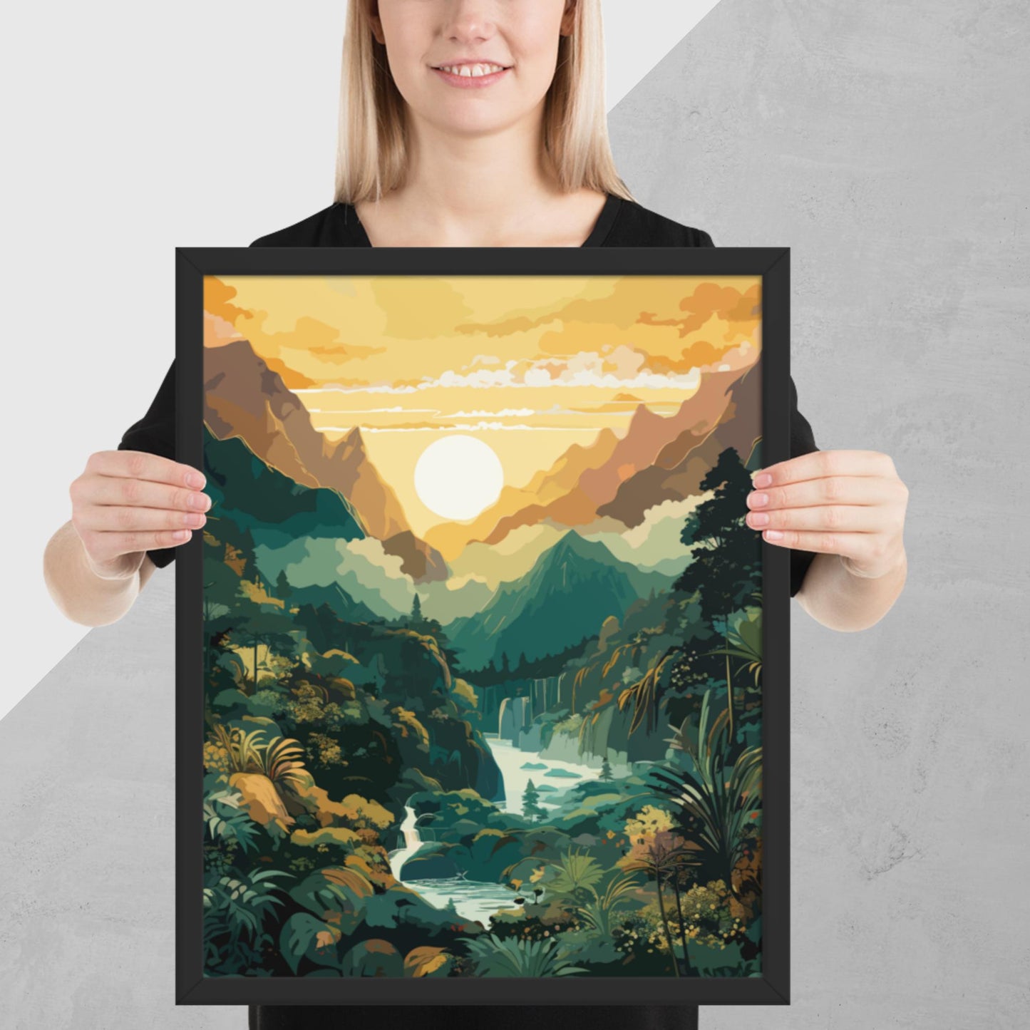 Mountainous Rainforest River Framed Poster