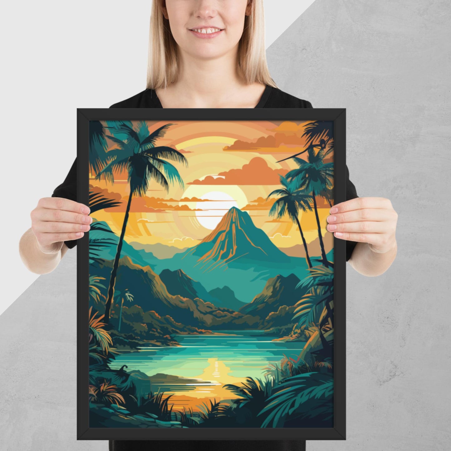 Rainforest Mountain Sunset Framed Poster
