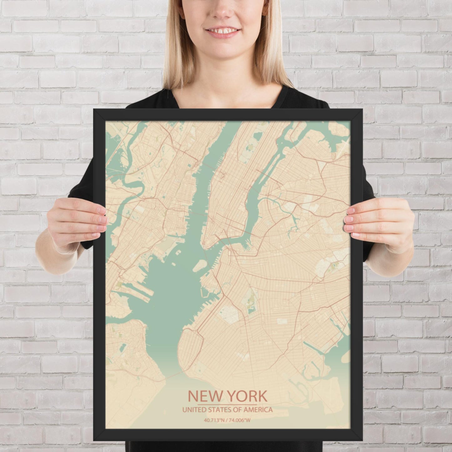 New York Vintage Style Framed Map