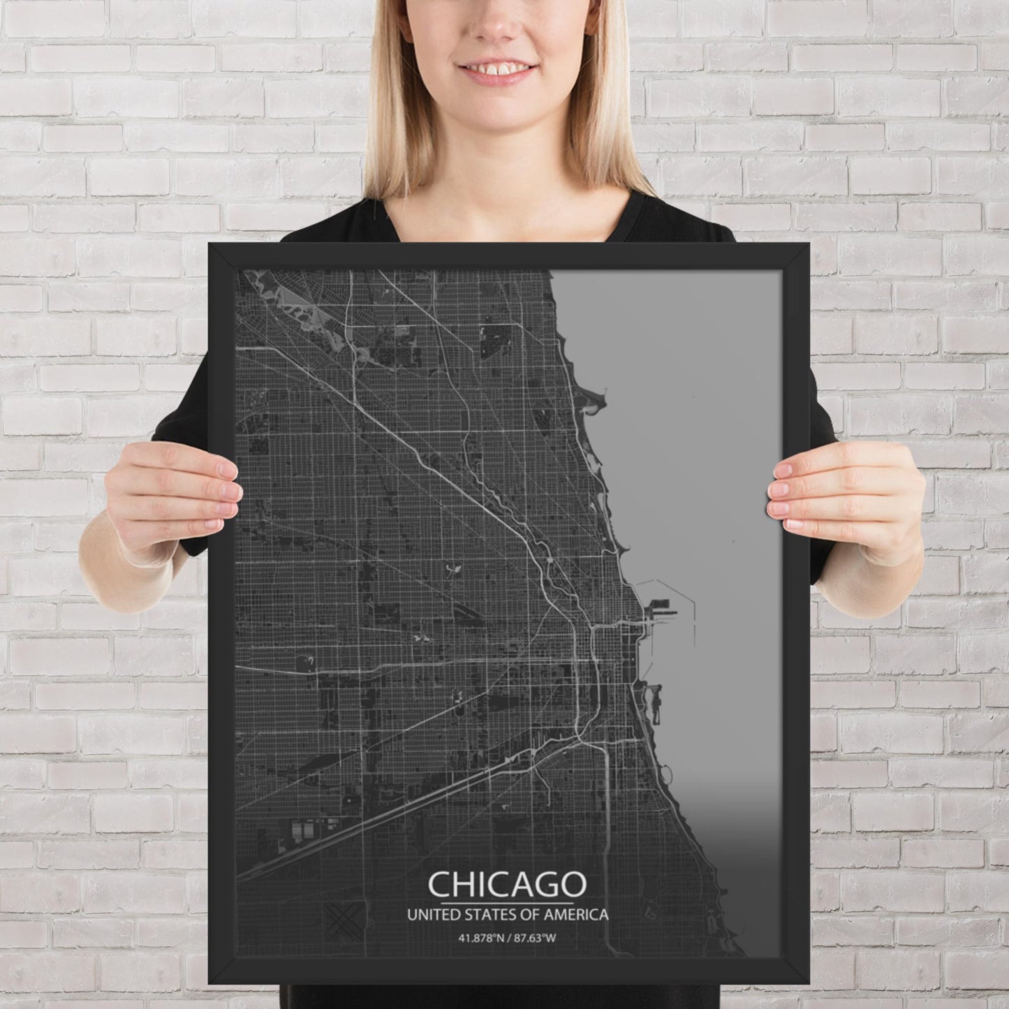 Chicago Dark Grey Framed Map