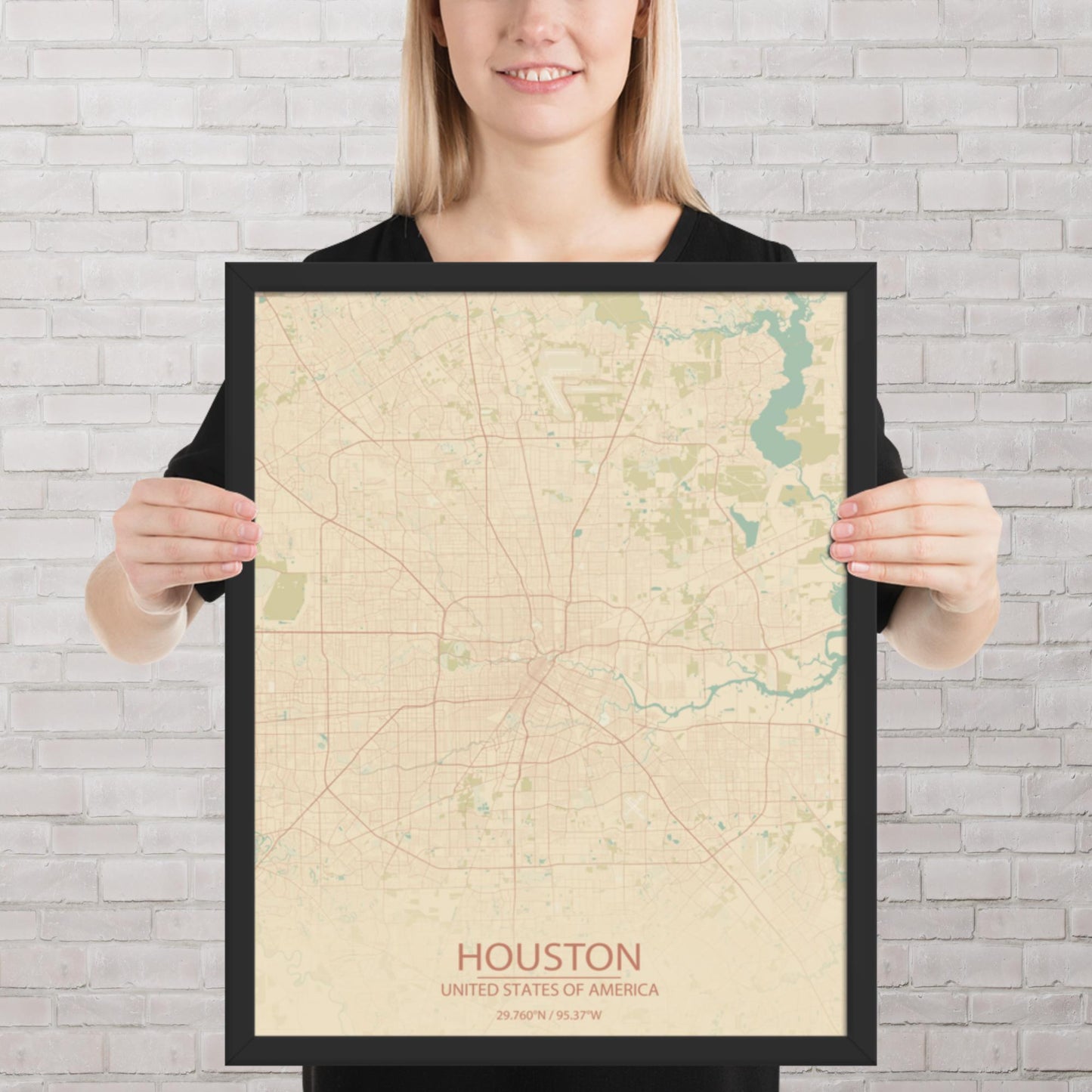 Houston Vintage Style Framed Map