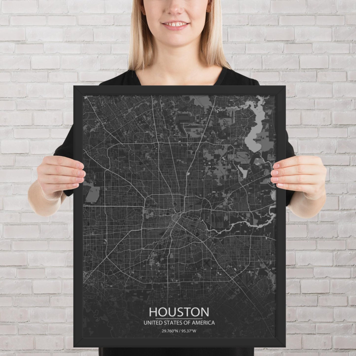 Houston Dark Grey Framed Map
