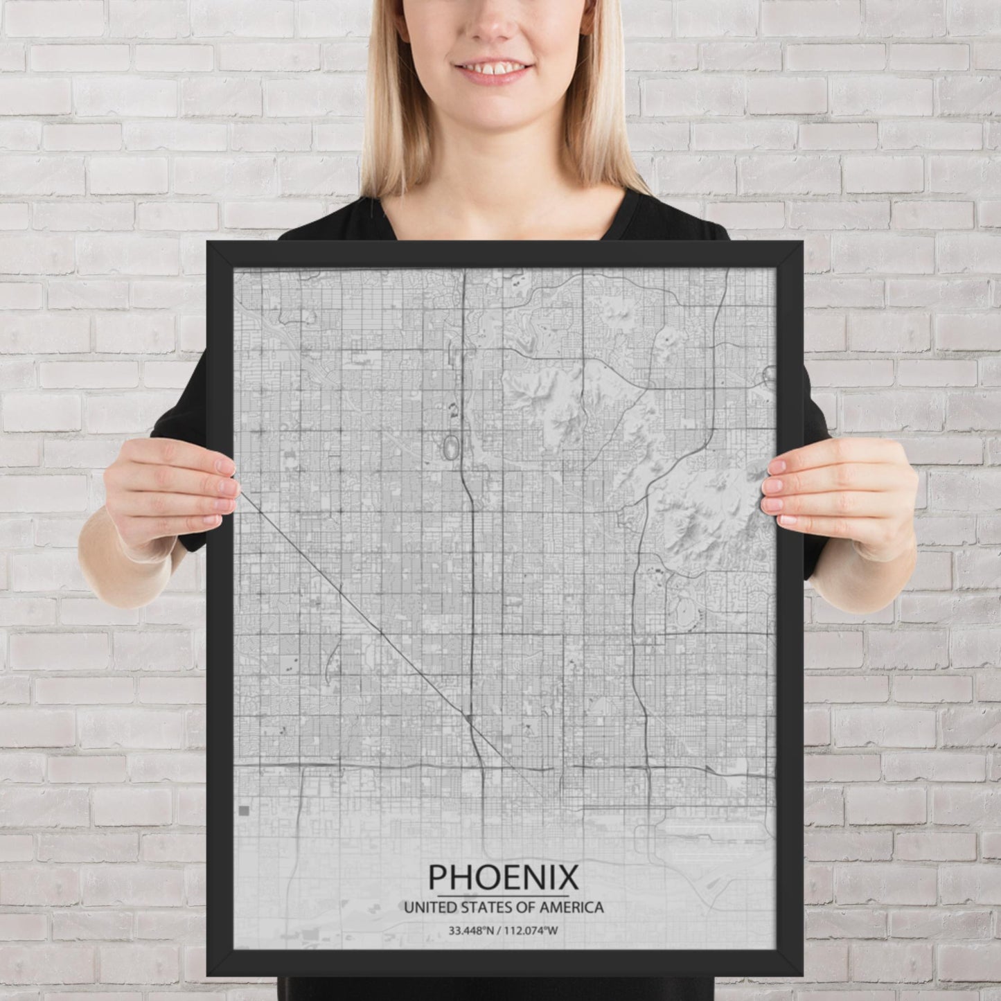 Phoenix Light Grey Framed Map