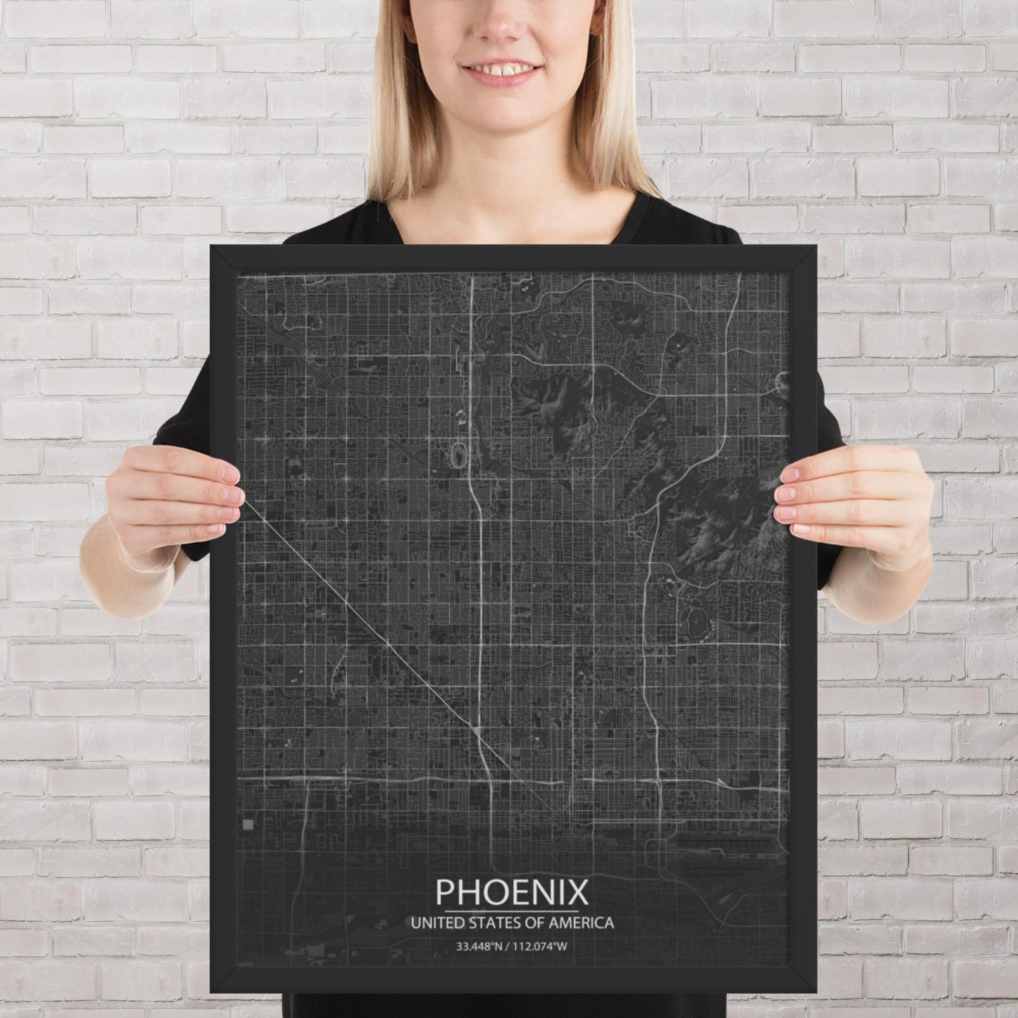 Phoenix Dark Grey Framed Map
