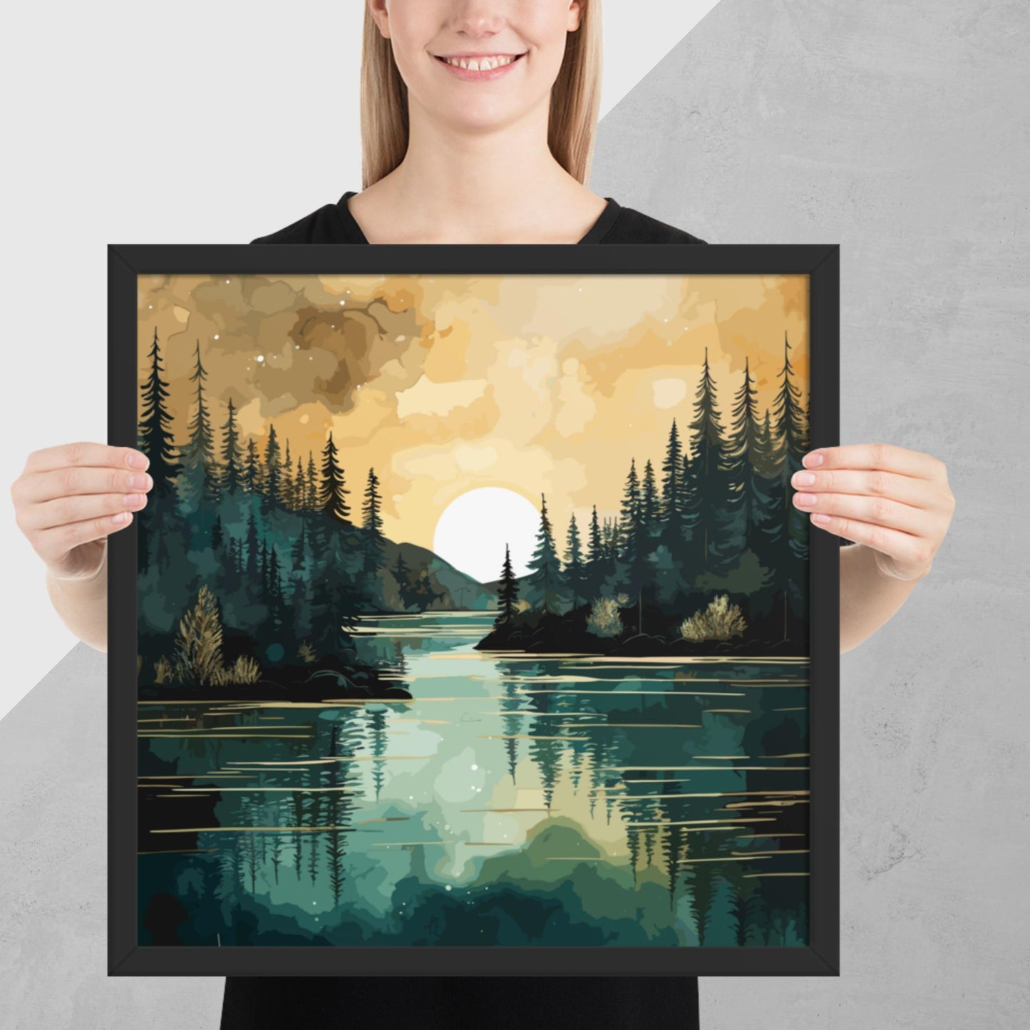 Forest Lake Sunset Framed Poster