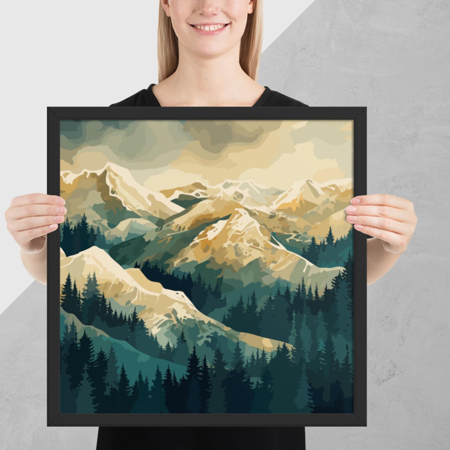 Winter Forest Mountains Framed Poster