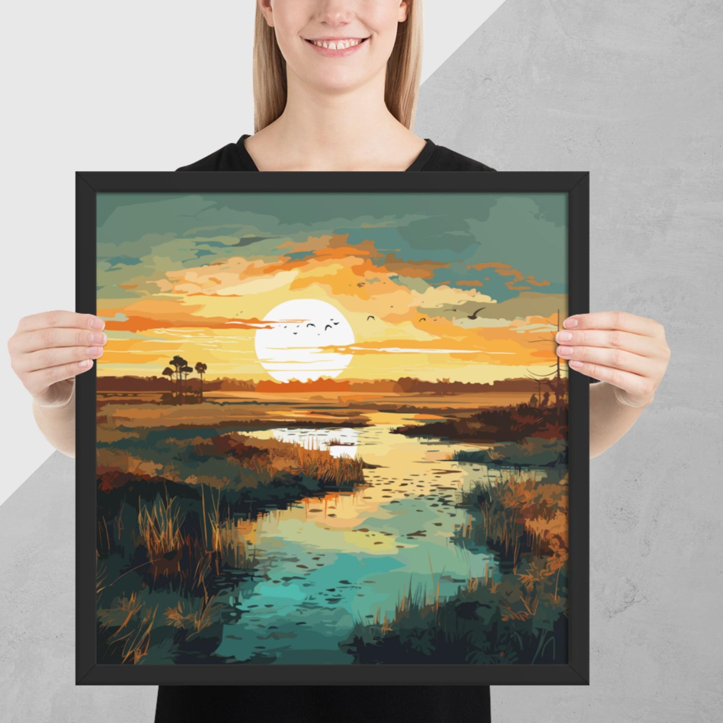 Marshland Sunset Framed Poster
