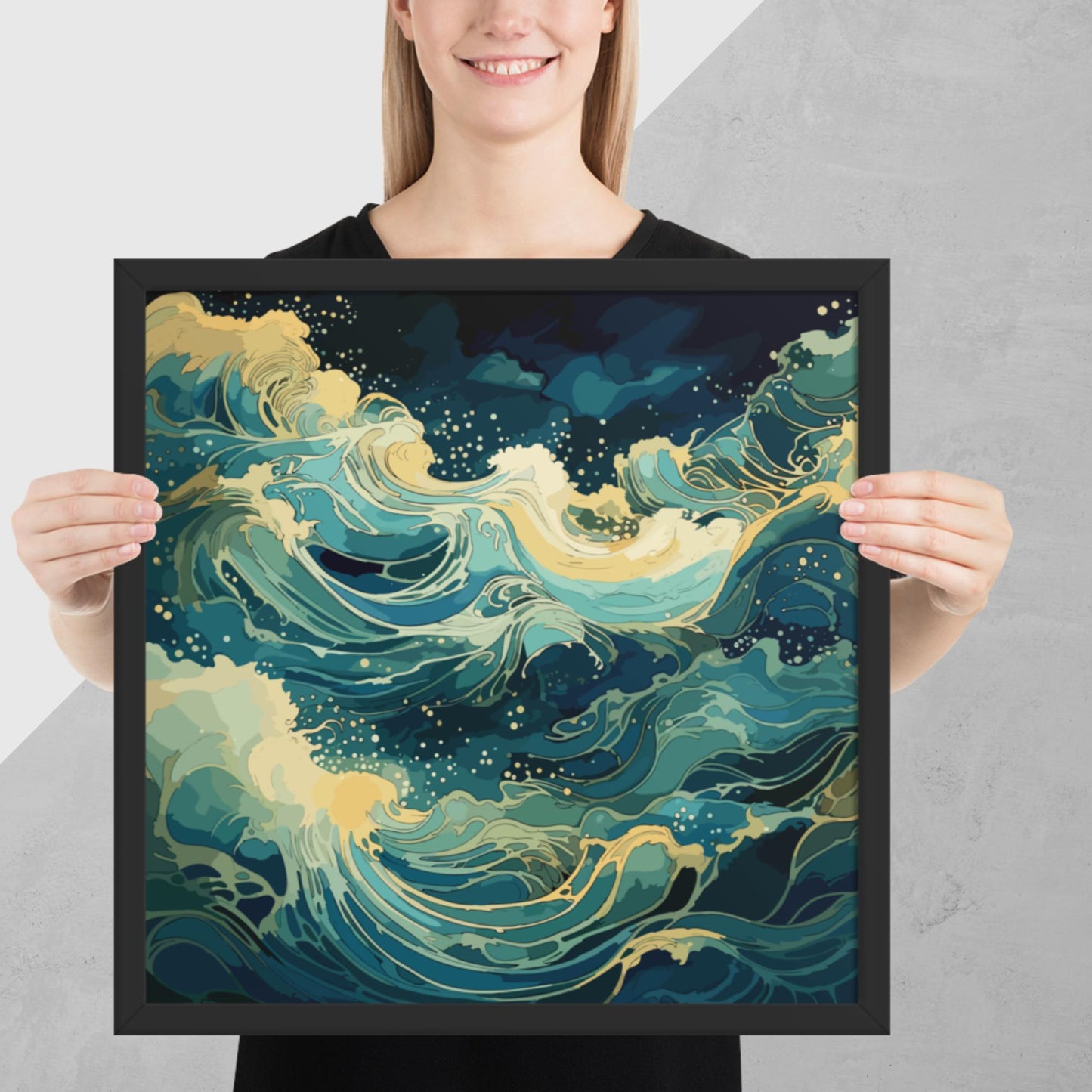 Nighttime Ocean Waves Framed Poster