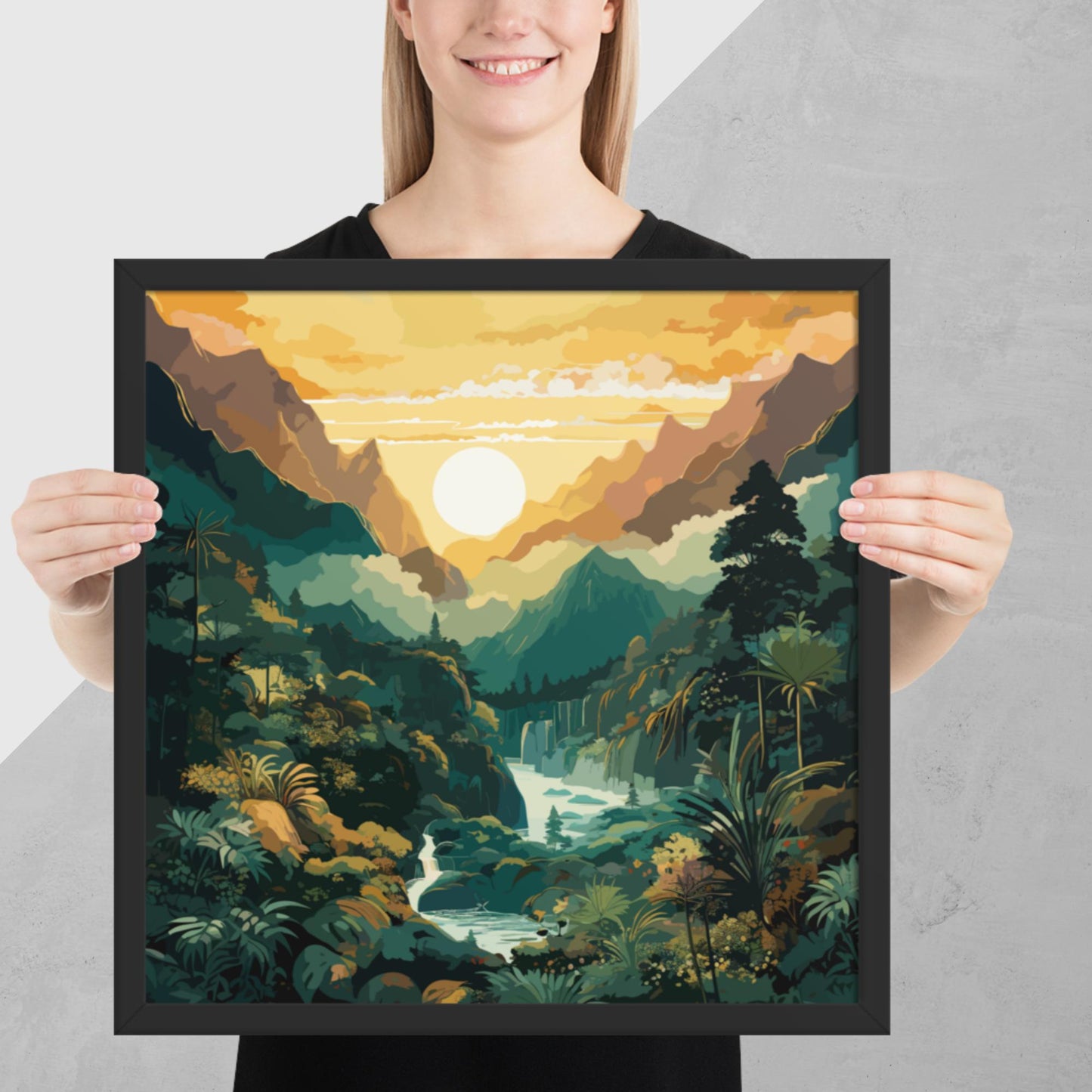 Mountainous Rainforest River Framed Poster