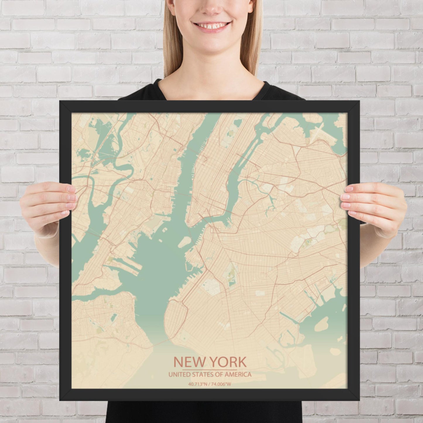 New York Vintage Style Framed Map