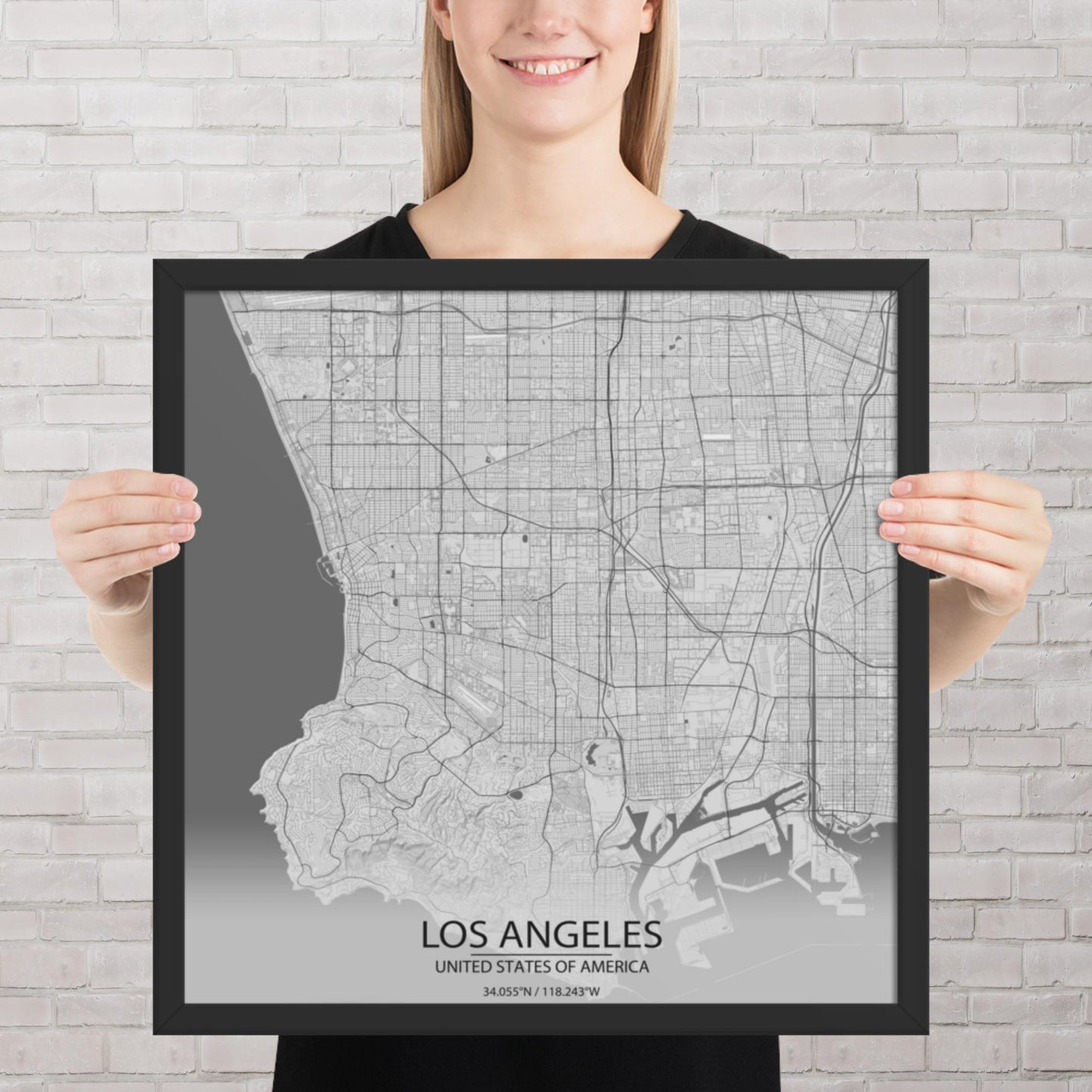 Los Angeles Light Grey Framed Map