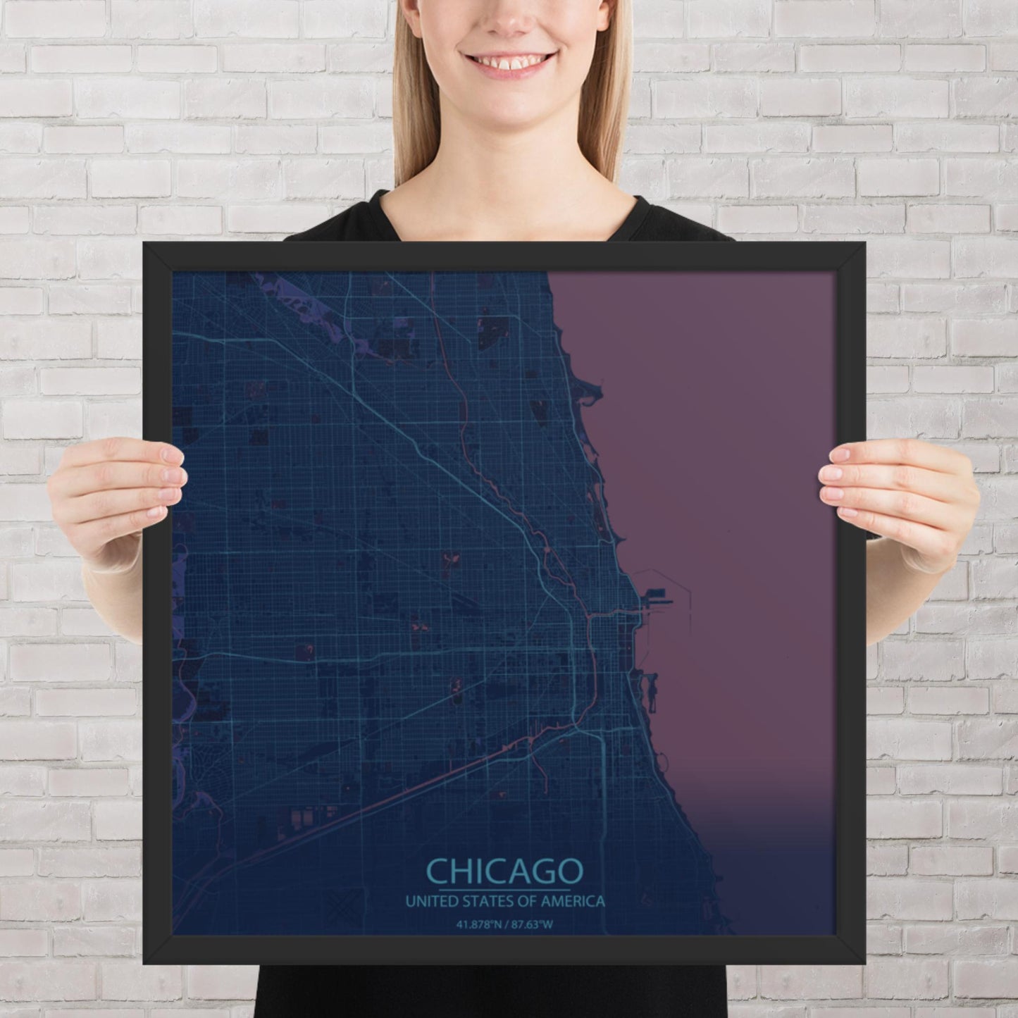 Chicago Blue and Purple Framed Map