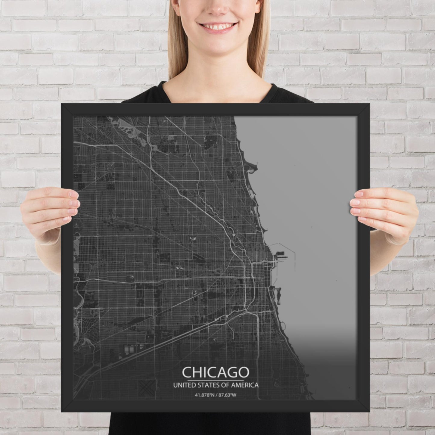 Chicago Dark Grey Framed Map