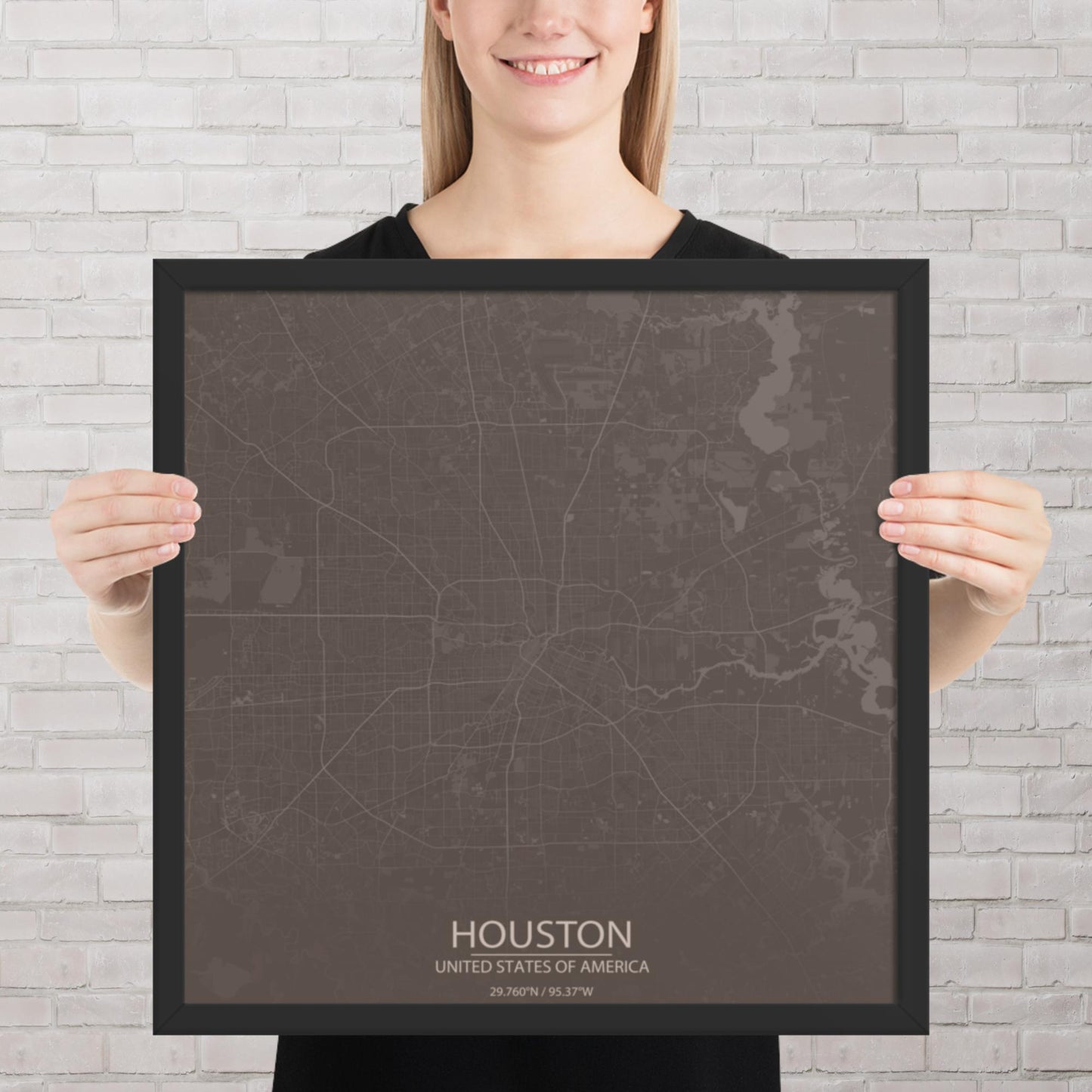 Houston Brown and Grey Framed Map