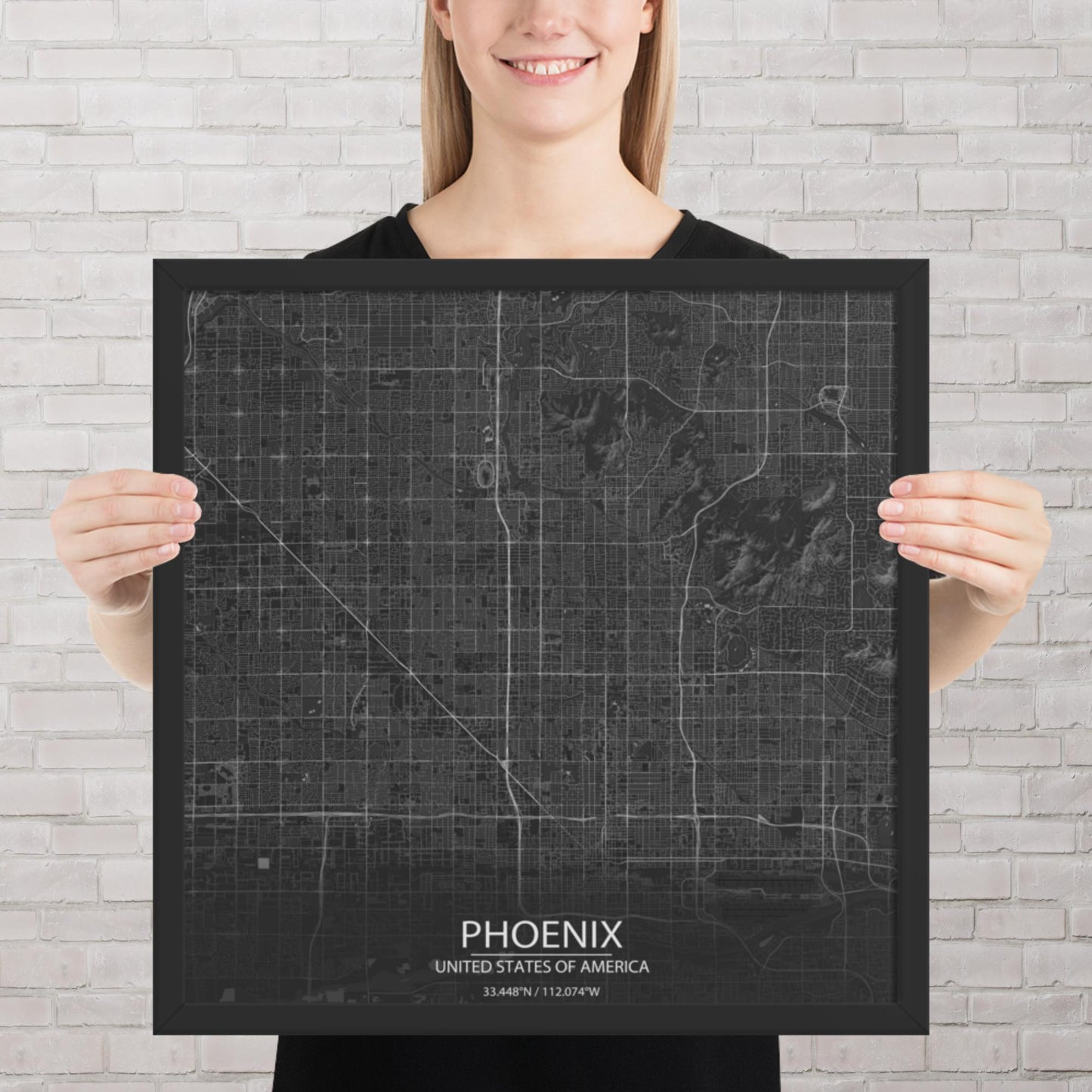 Phoenix Dark Grey Framed Map